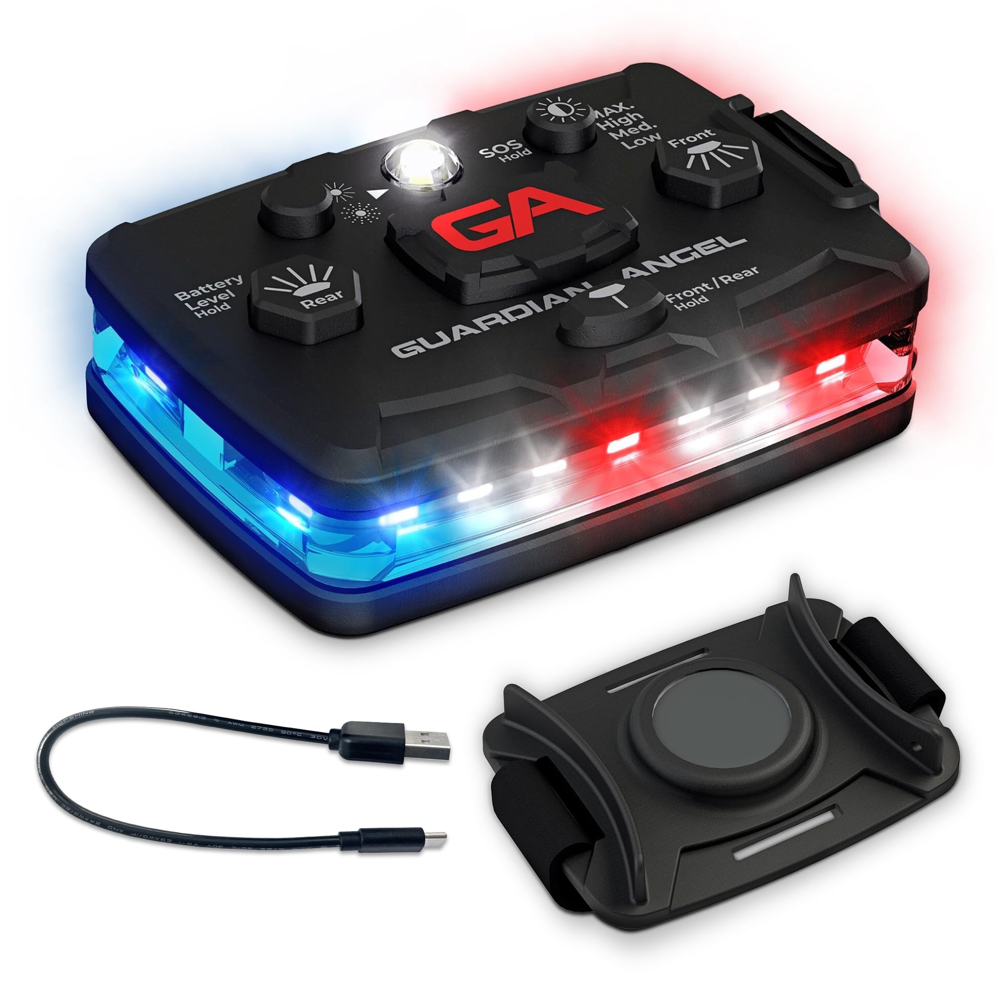 Guardian Angel Elite Series Rechargeable LED Flashlight - Red/Blue/White - Magnetic & Hands-Free - Model ELT-R/B