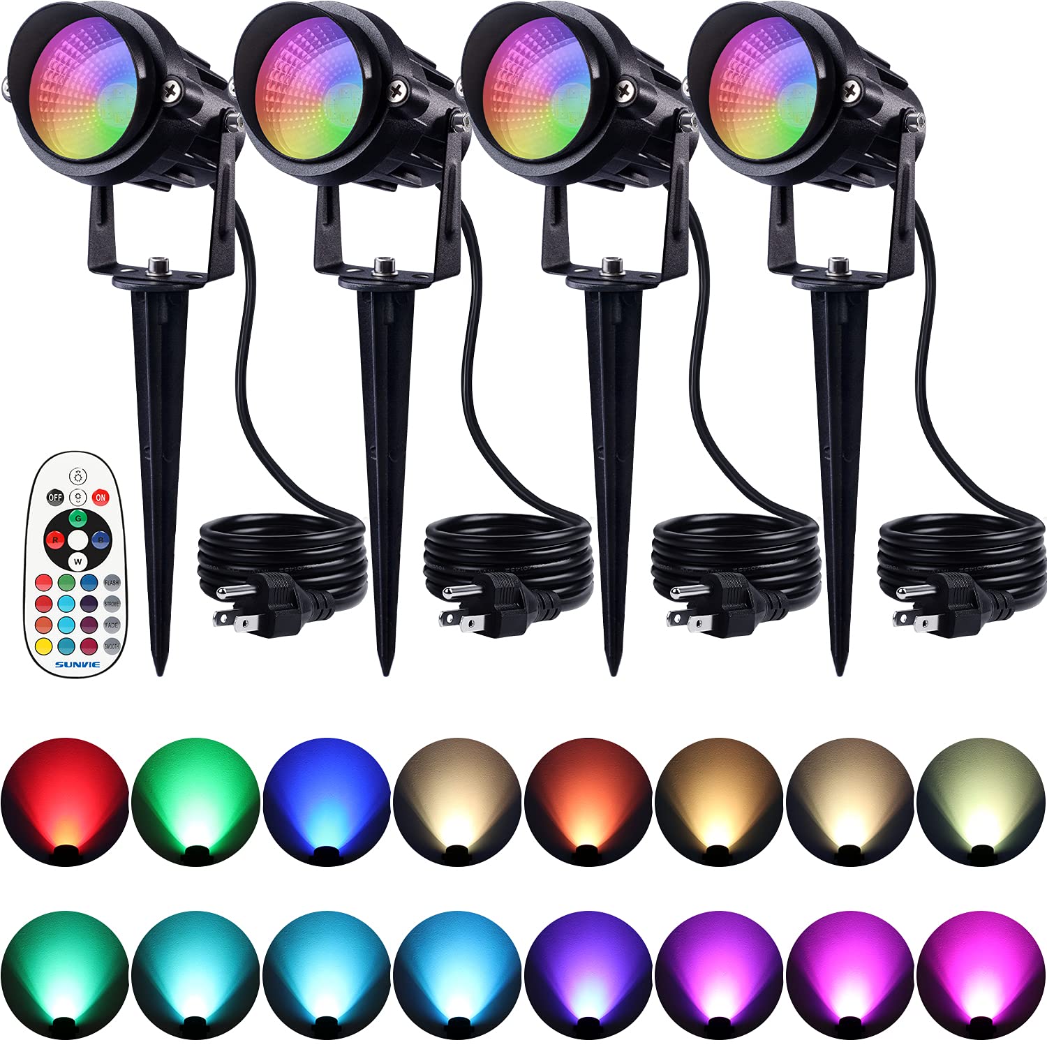 Sunvie 12W Rgb Color Changing Outdoor Spotlights - Waterproof Led Landscape Lights, 4 Pack
