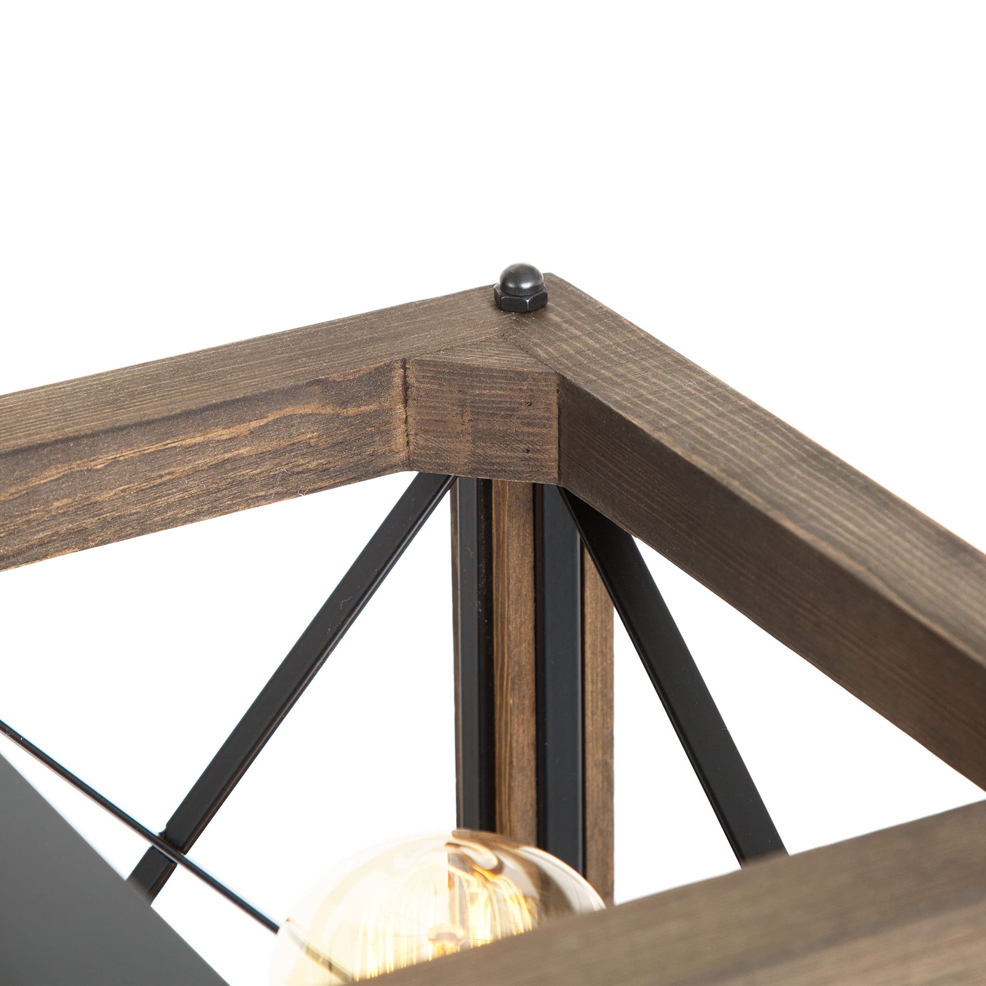 LALUZ Modern Farmhouse Chandelier, 3-Light Rectangular Fixture, Wooden Finish, 24in Hanging Light
