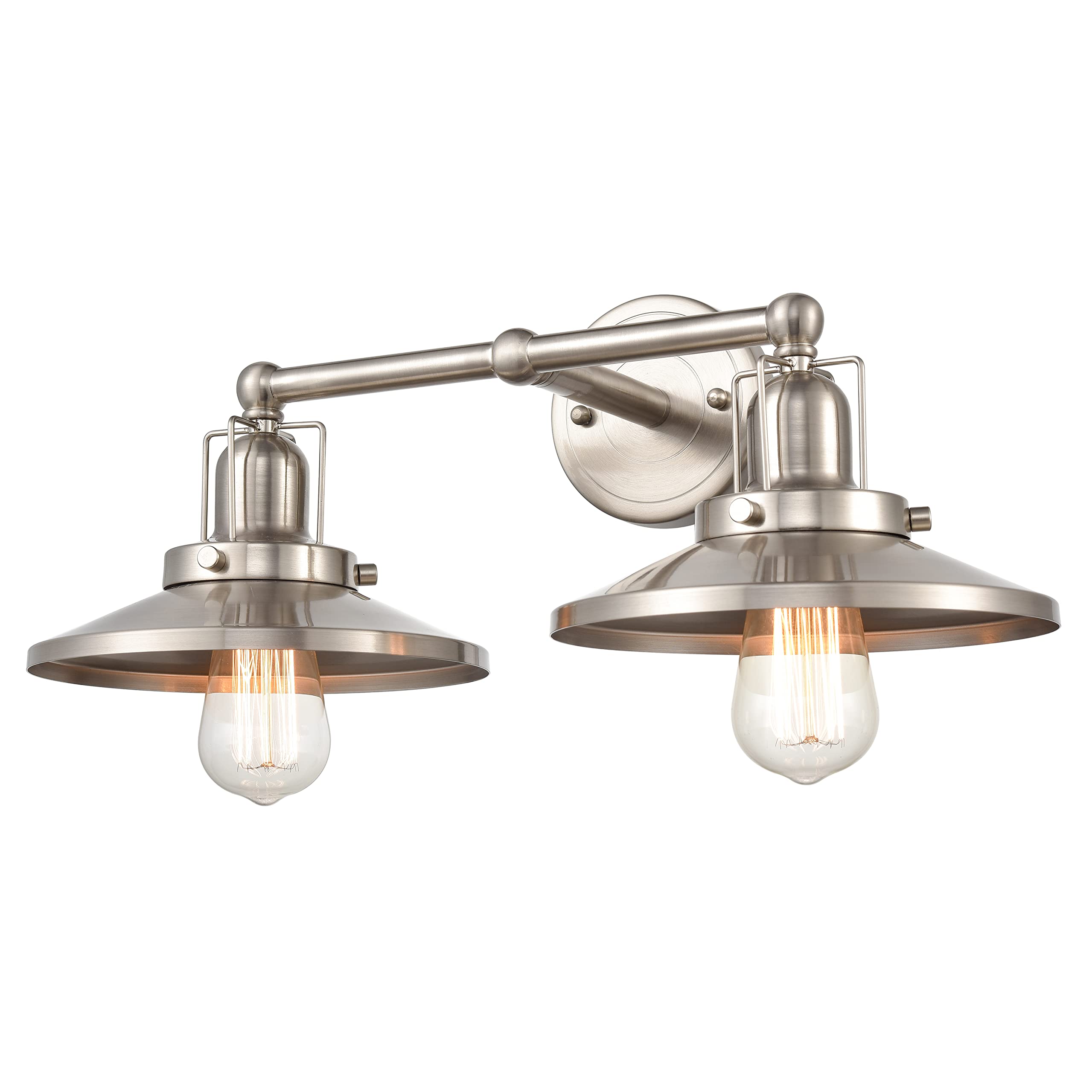 Elk Home 2-Light English Pub Vanity Light, Satin Nickel Metal Shade, Transitional Style