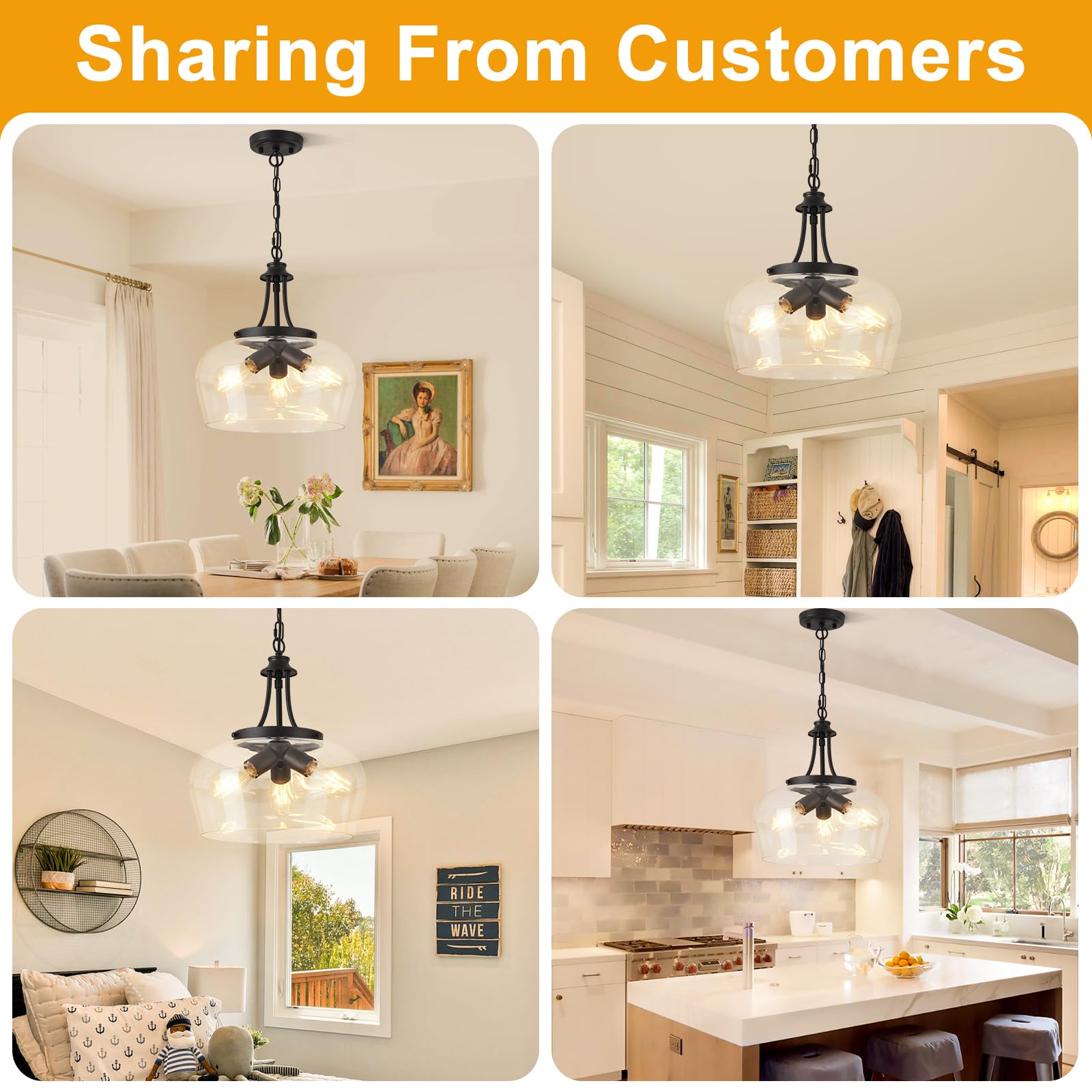 14.2 Black Chandelier  3-Light Modern Ceiling Pendant Light Fixtures  Farmhouse Dining Room Light Fixtures Over Table  Industrial Pendant Lights Kitchen Island For Bedroom  Hallway  Foyer  Entryway