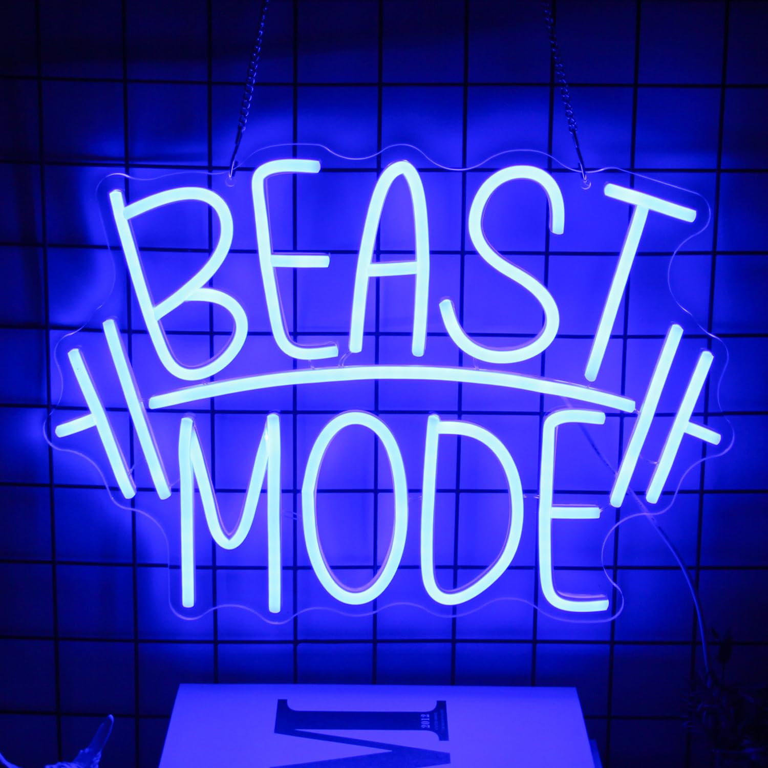 CKTBLEY Beast Mode Neon Sign - Blue LED Wall Art, 16.5x11.8 inches, Plastic, CC-Beast Blue, Motivational Gym Decor