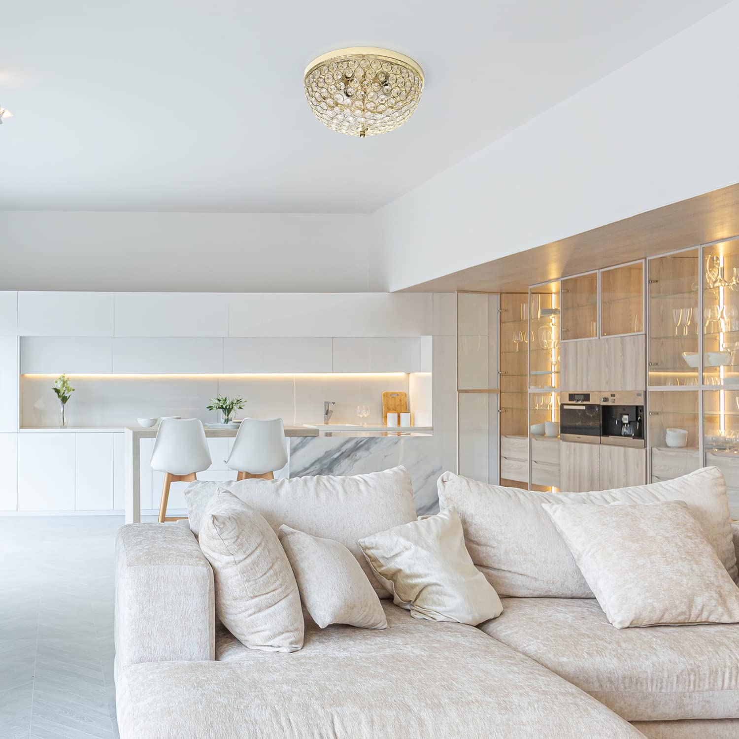 LALIA HOME Crystal Glam 2-Light Ceiling Flush Mount 2 Pack, Gold, Model LHM-2000-GL-2PK