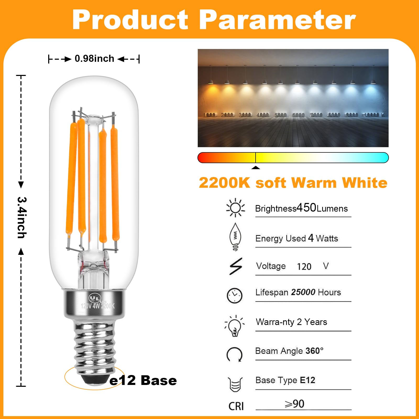 Porbench E14 LED Bulb 14-Pack, Dimmable T6/4W, Soft Warm White 2200K, Glass, No Flicker for Chandeliers, Ceiling Fans, Vanity