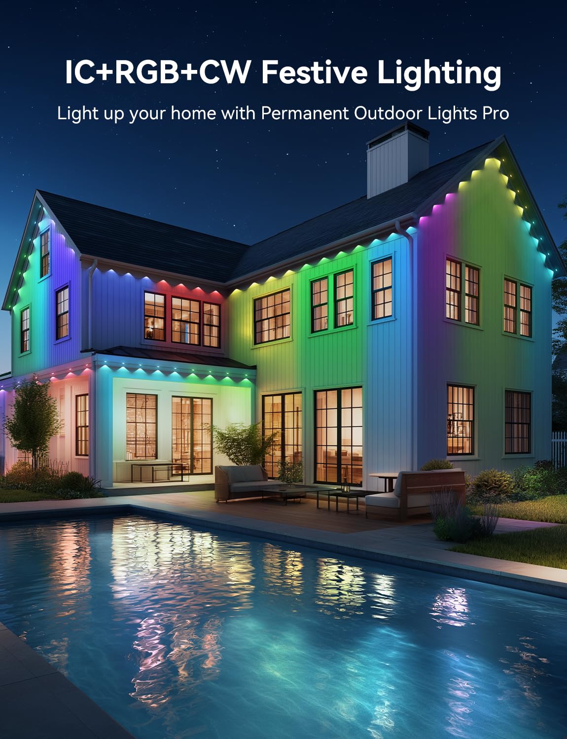 Lemonlovely Permanent Outdoor Lights Pro  120Ft With 88 Ic+Rgbcw Smart Led Eaves Christmas Lights For Daily Decoration  Ip67 Waterproof For Outside Xmas Halloween House Roof Lighting  Black