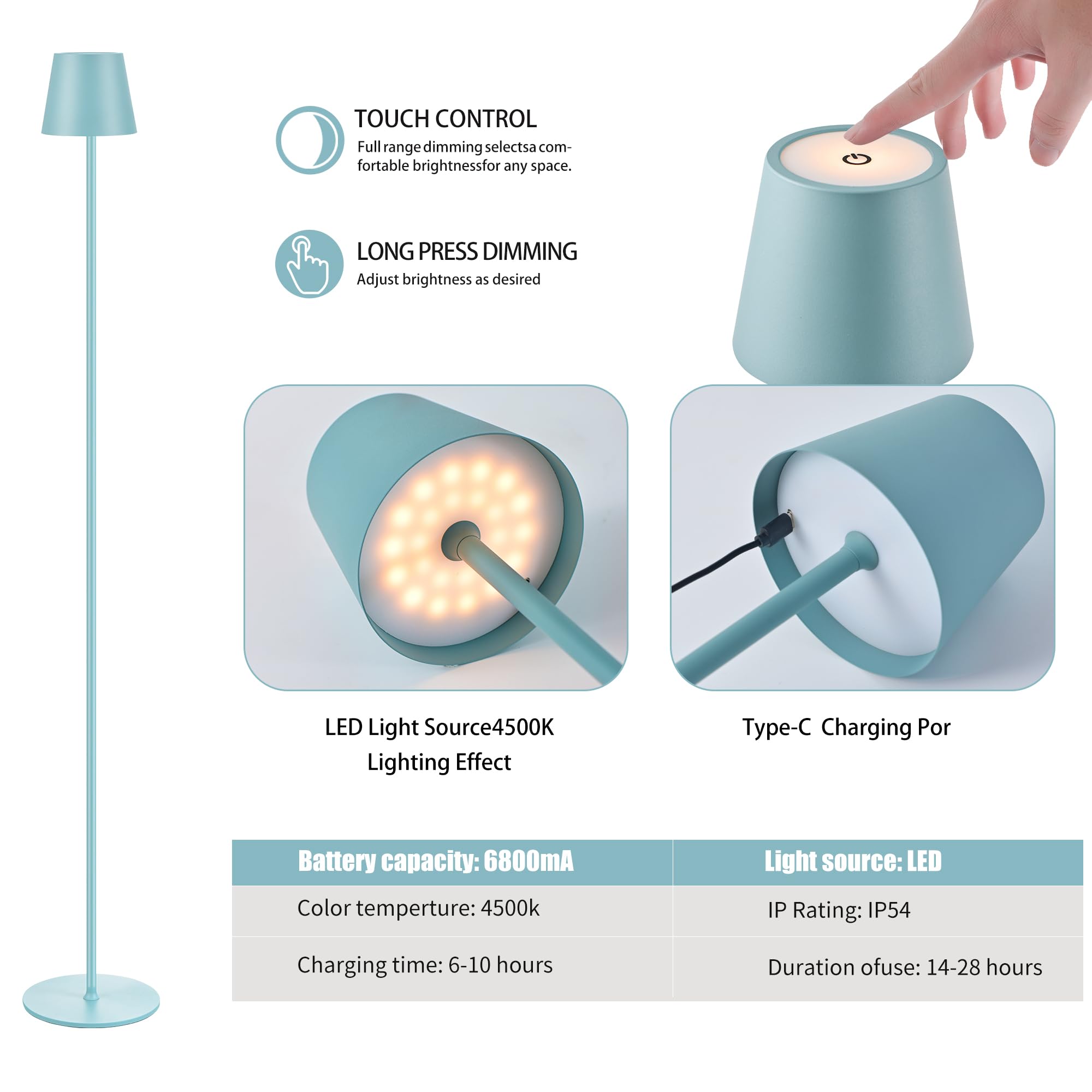 Imqsqik 2Pack Cordless Floor Lamp For Outdoor/Indoor, Built-In 6800 Mah Battery Led Battery Operated Lamp Rechargeable, With Touch Control Floor Lamp,Adjustable Height Floor Lamp For Patio(Blue)