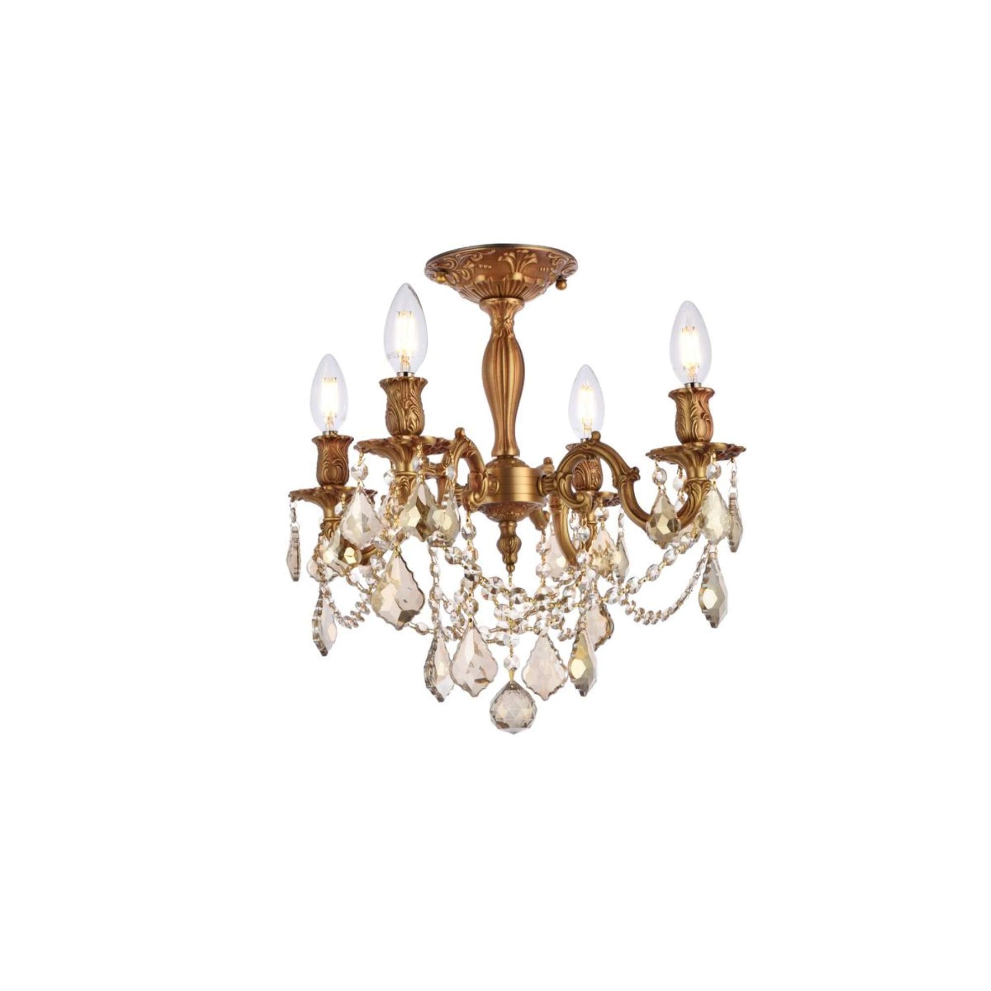 Elegant Lighting 9204F17Fg-Gt/Rc Royal Cut Smoky Golden Teak Crystal Rosalia 4-Light, Tier Semi-Flush Crystal Chandelier, Finished In French Gold With Smoky Golden Teak Crystals