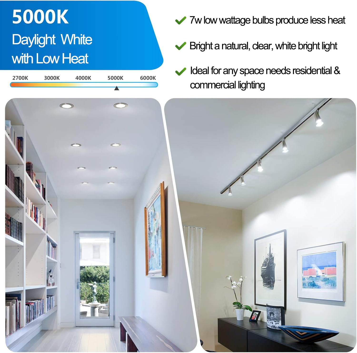 Ivyemons Gu10 Led Dimmable Bulb 5000K Daylight White Flicker-Free, Gu10 Bulb Led 7W 500Lm High Output, Equivalent 50W Traditiona