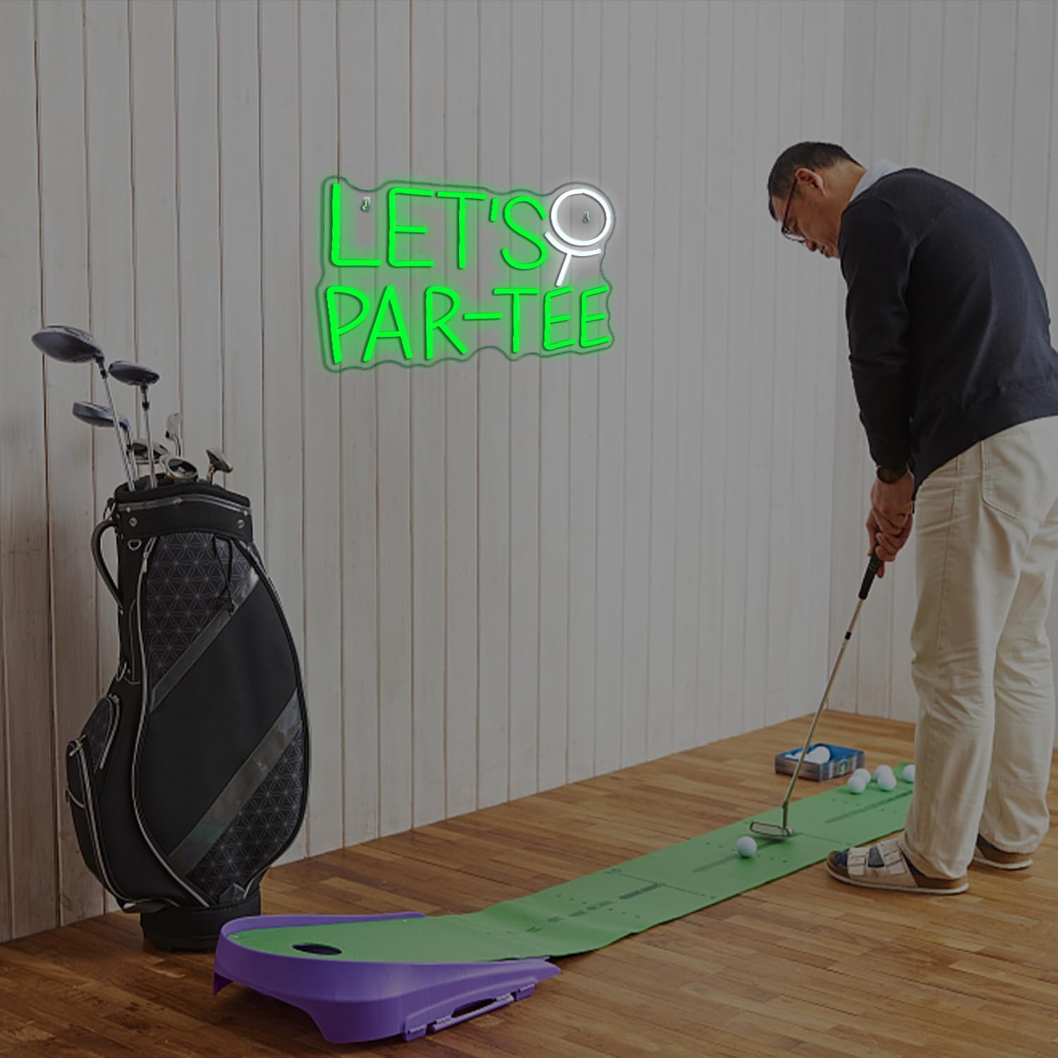 WLHOPE Neon Golf Sign - Dimmable LED Wall Decor Light, Acrylic, Lets Par-Tee Color