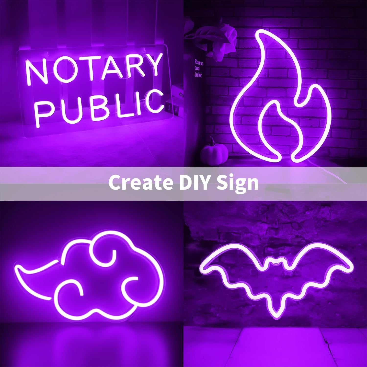 Inextstation Led Neon Lights,16.4Ft Purple Led Strip Light 12V Silicone Waterproof Flexible Neon Rope Light,Neon Sign Diy For Be