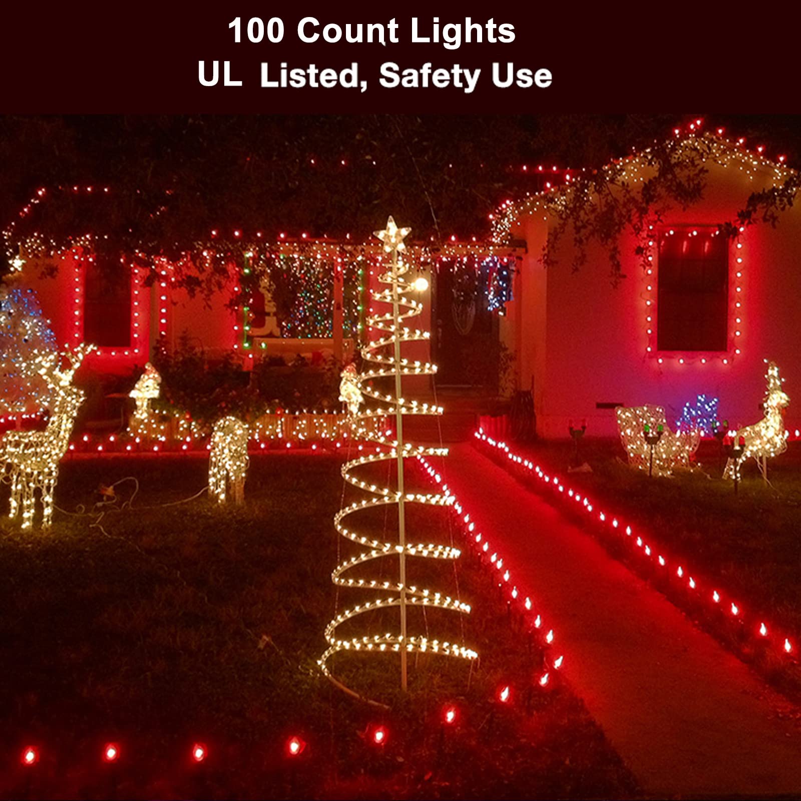 Odeetronic Red Christmas String Lights, 21.63Ft 100 Count Incandescent Mini Lights String Connectable, Ul Certified Indoor/Outdoor Green Wire Decorative Lights For Xmas Tree, Patio, Party, Home Decor