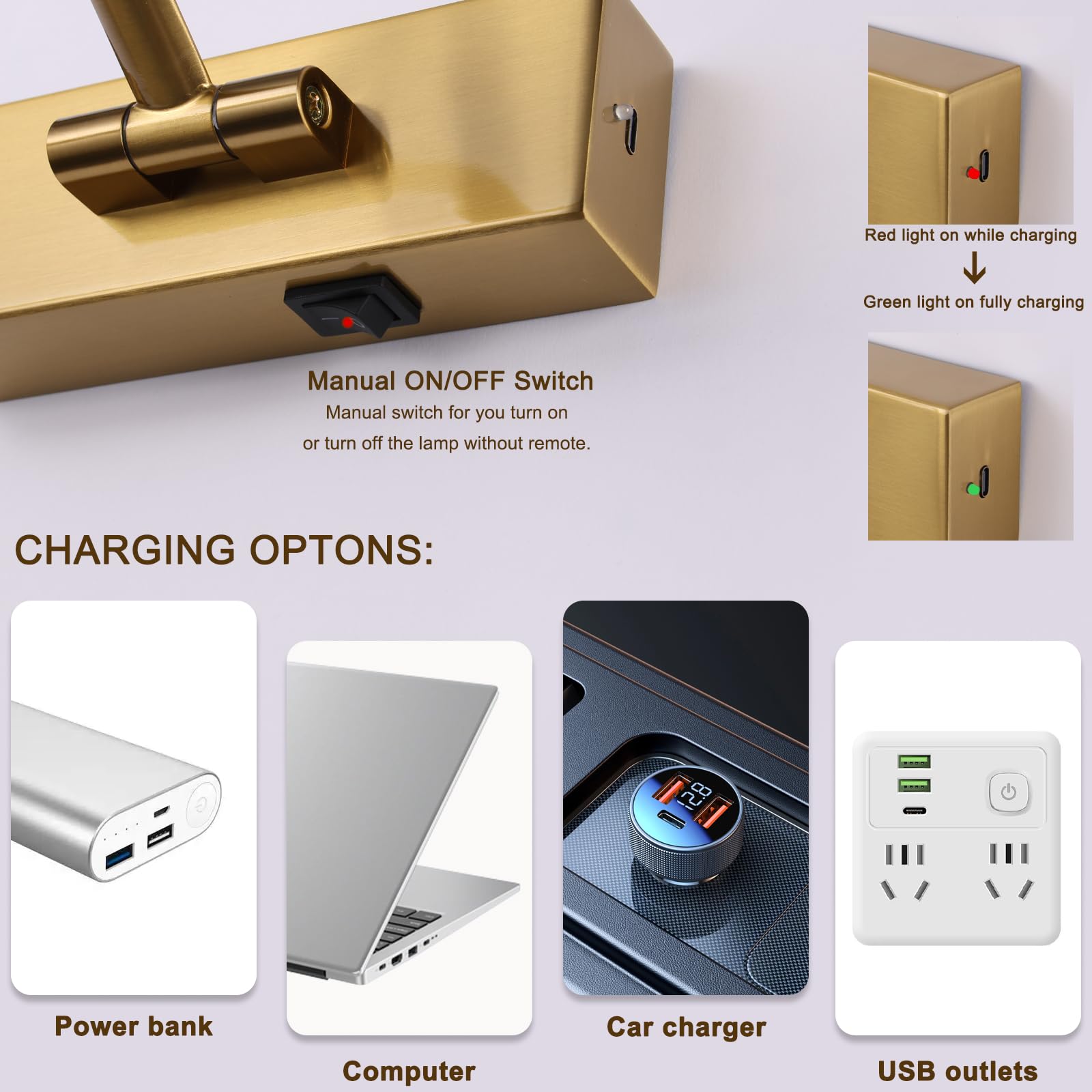 Wireless Picture Lights With Remote And Timer Brass Gallery Lighting Rechargeable Wireless Art Lights 3Cct Dimmable discomfort-reducingting Lights Battery Operated Wall Lights For Portrait Artwork Display 3W 16