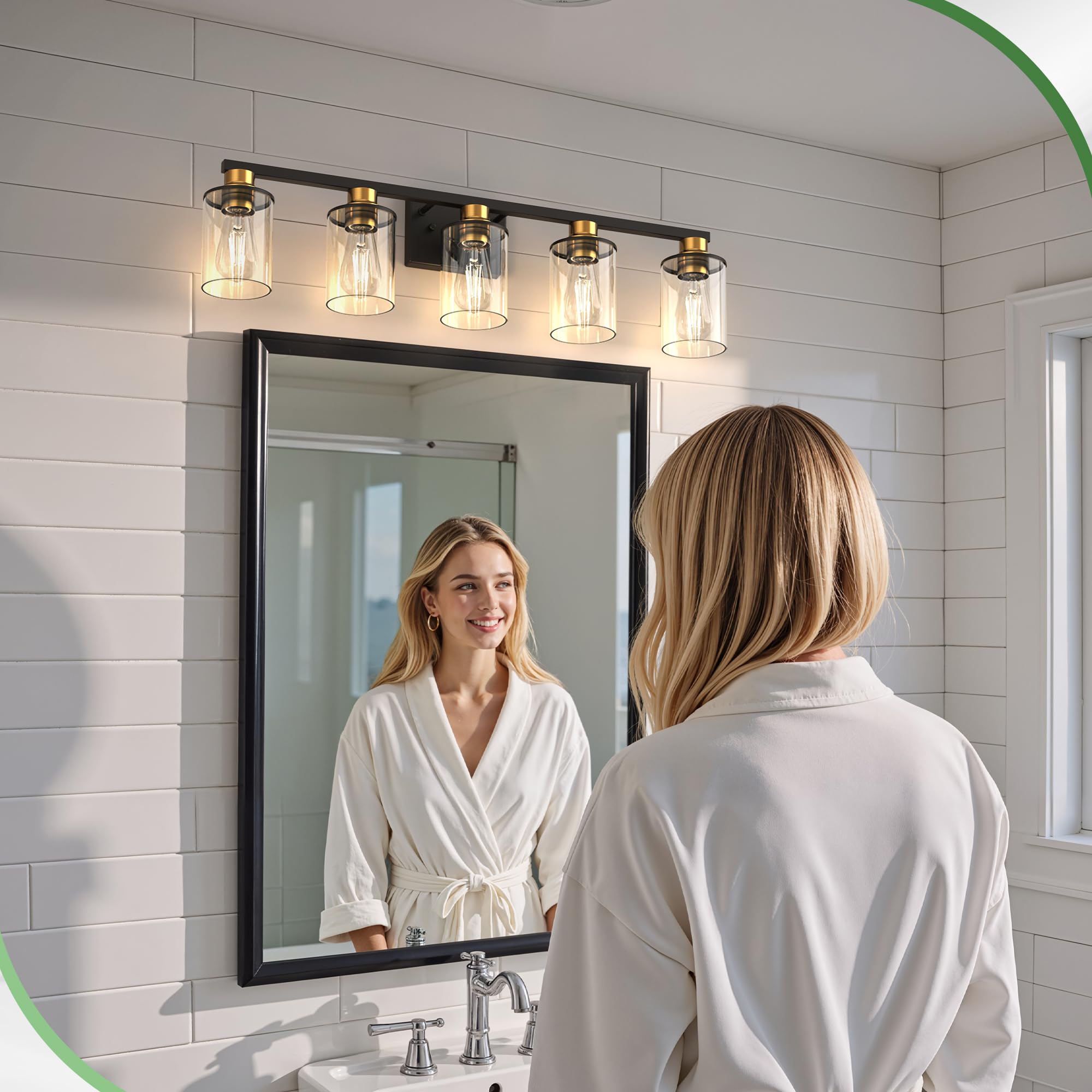Doresshop Bathroom Light Fixtures  5-Light Gold And Black Bathroom Lighting Fixtures Over Mirror With Clear Glass Shade  Vanity Lights For Hallway Living Room Bedroom