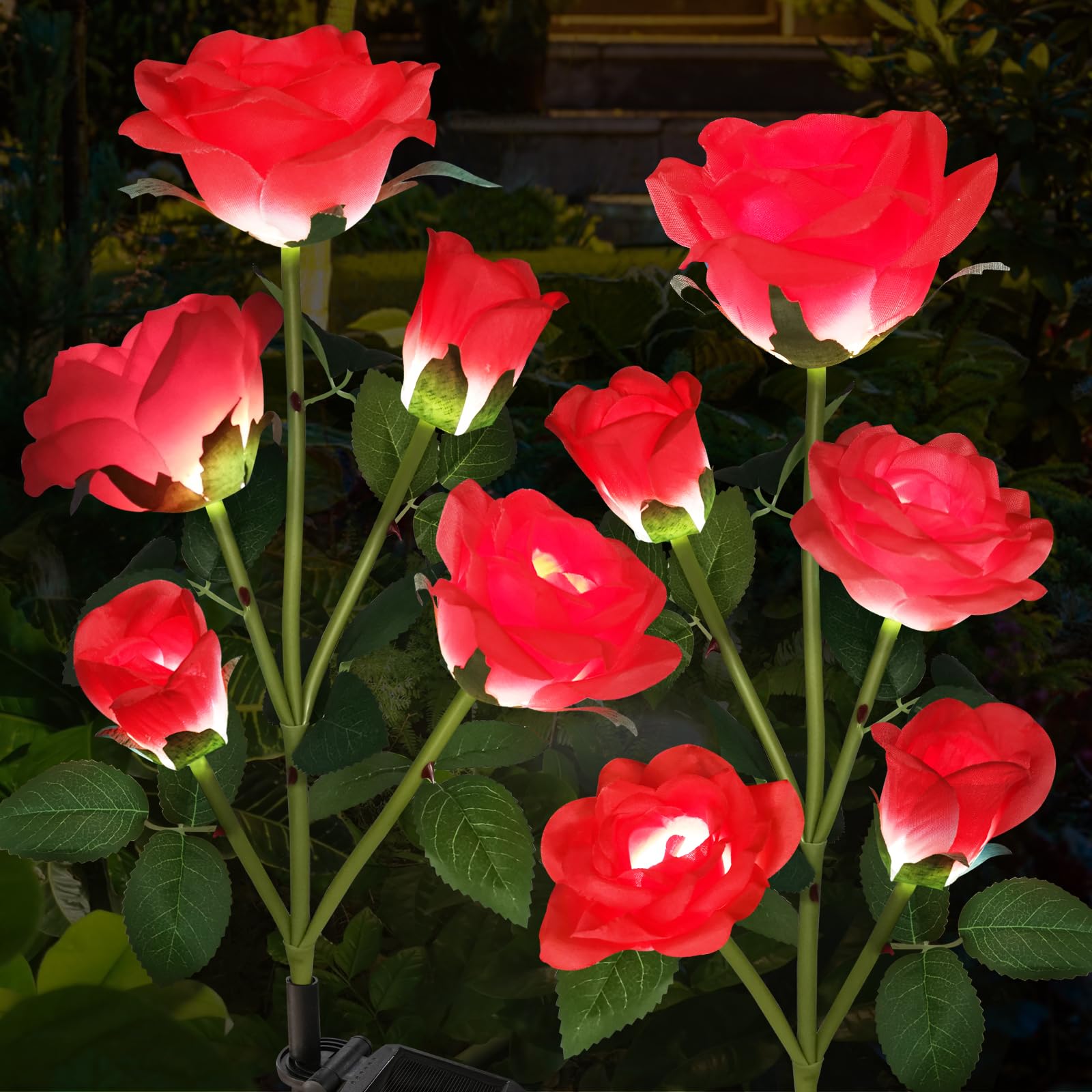 Etre Jeune Solar Garden Lights, Solar Outdoor Lights with More Realistic 10 Rose Waterproof Solar Powered Flowers for Outside Pa