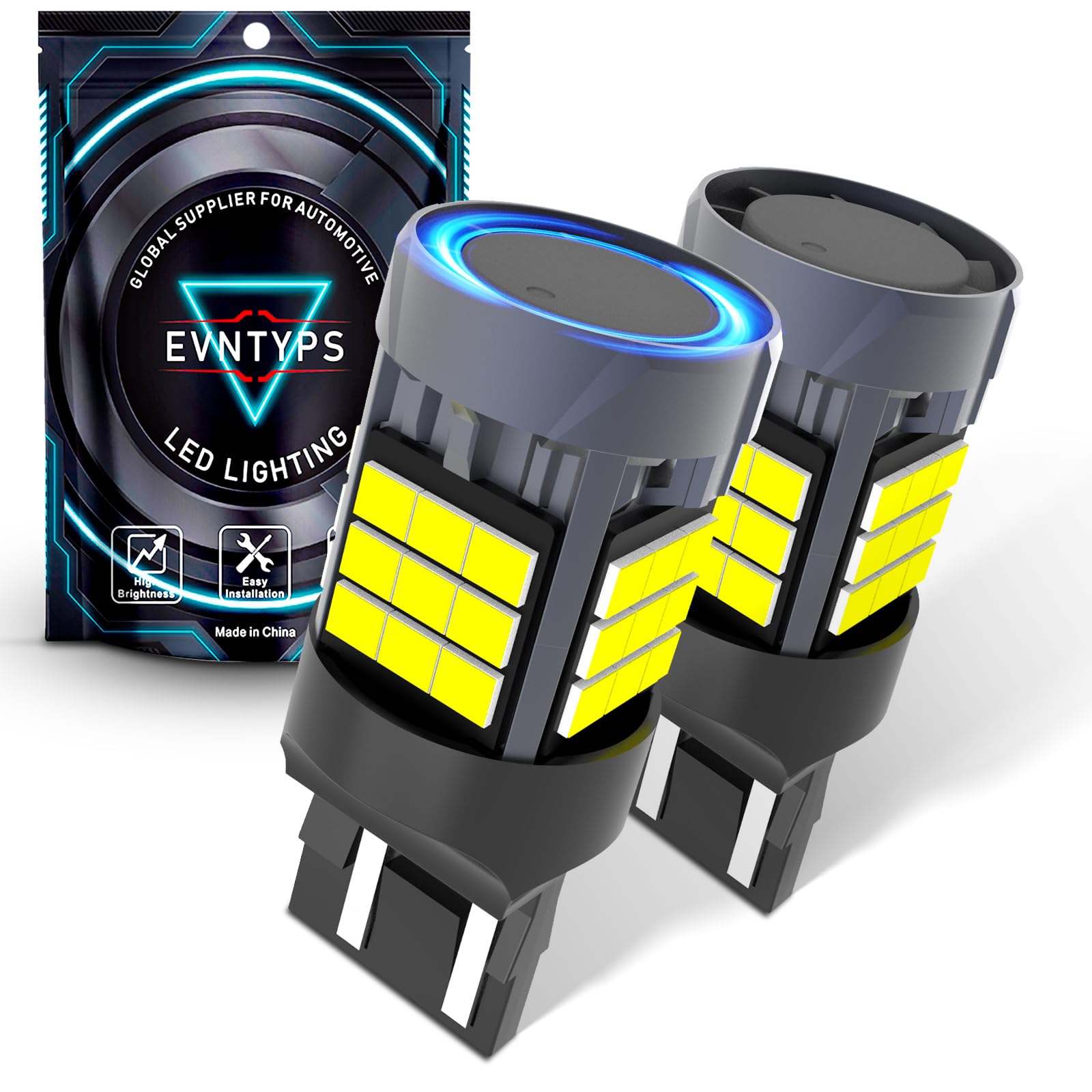 evntyps 7443 LED Bulb, 6000K White, Built-in Resistor, Error Free, 7440/7443 Size, Aluminum, 2pcs