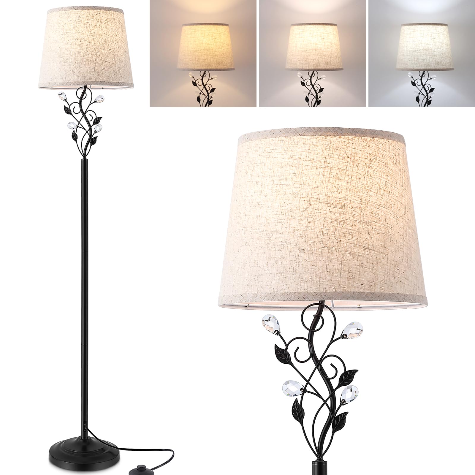 Sheeta 65 Floor Lamps For Living Room With 3 Color Temperatures Led Bulb, Standing Lamp Tall Farmhouse Floor Lamp With Rustic Le