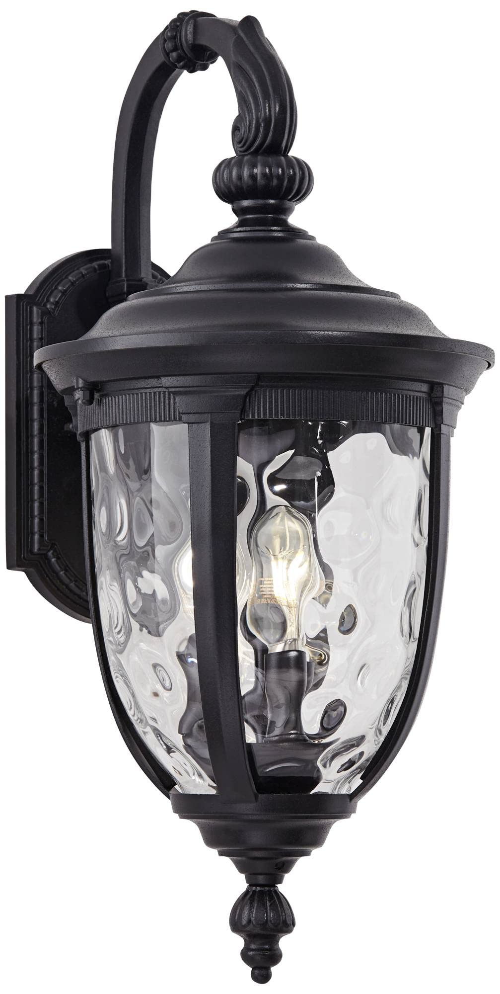 John Timberland Outdoor Wall Light Fixture, 20 1/2in High, Black Metal, Hammered Glass, Model 37750, for Porch, Patio, Garden, Front Door