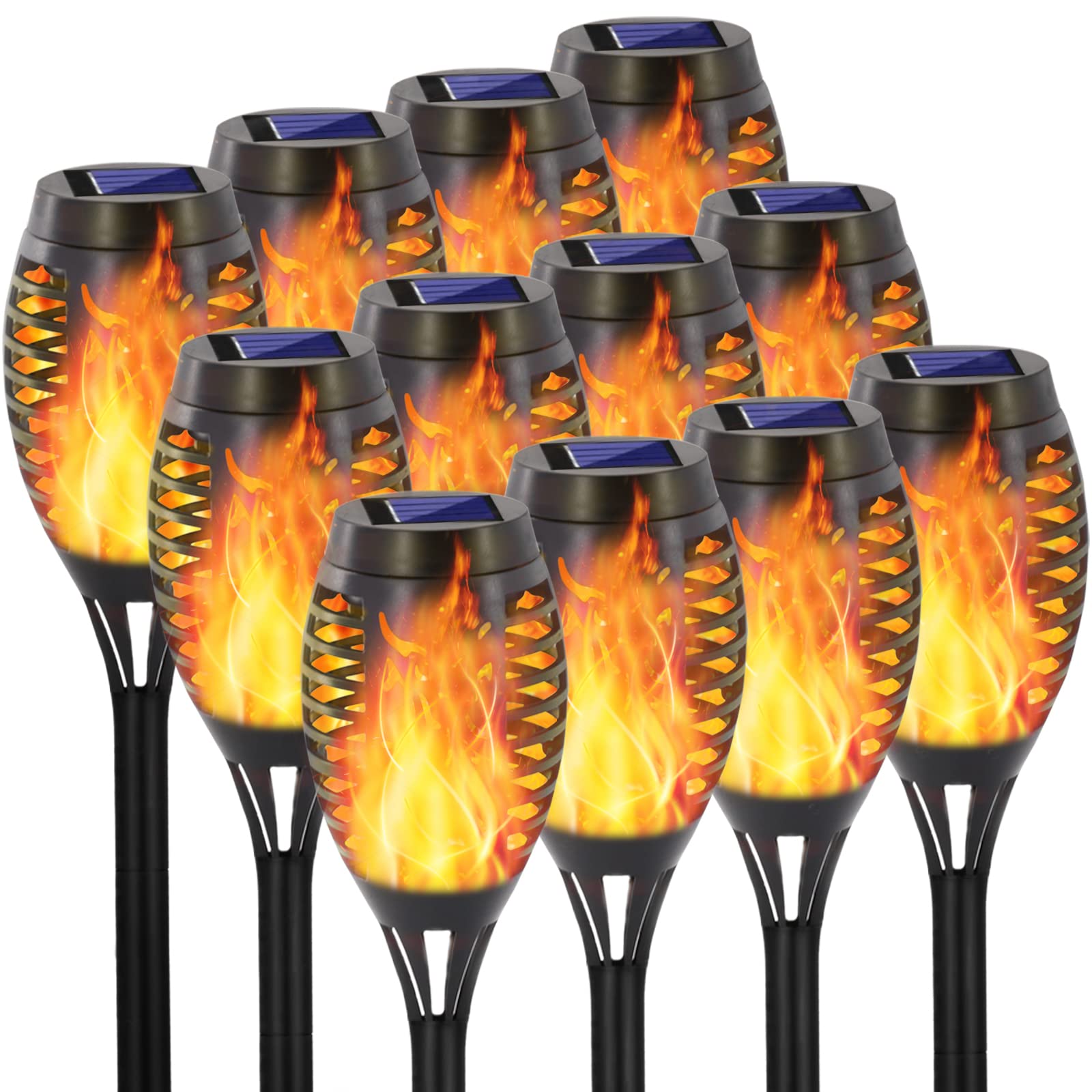 EOYIZW Solar Torch Light 12 Pack, 12 LEDs, IP65 Waterproof, Outdoor Tiki Torches, Yellow, Model 0711dc8e-49b7-4e