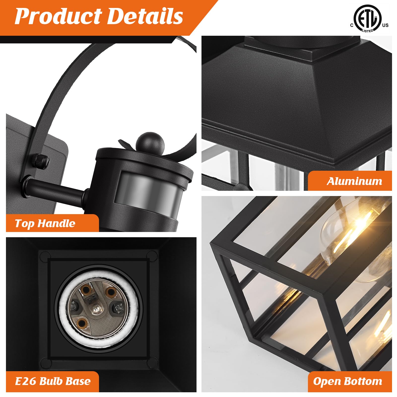Outdoor Light Fixture Motion Sensor, 2-Pack Exterior Motion Sensor Outdoor Lights, Aluminum Outdoor Garage Lights Motion Sensor,