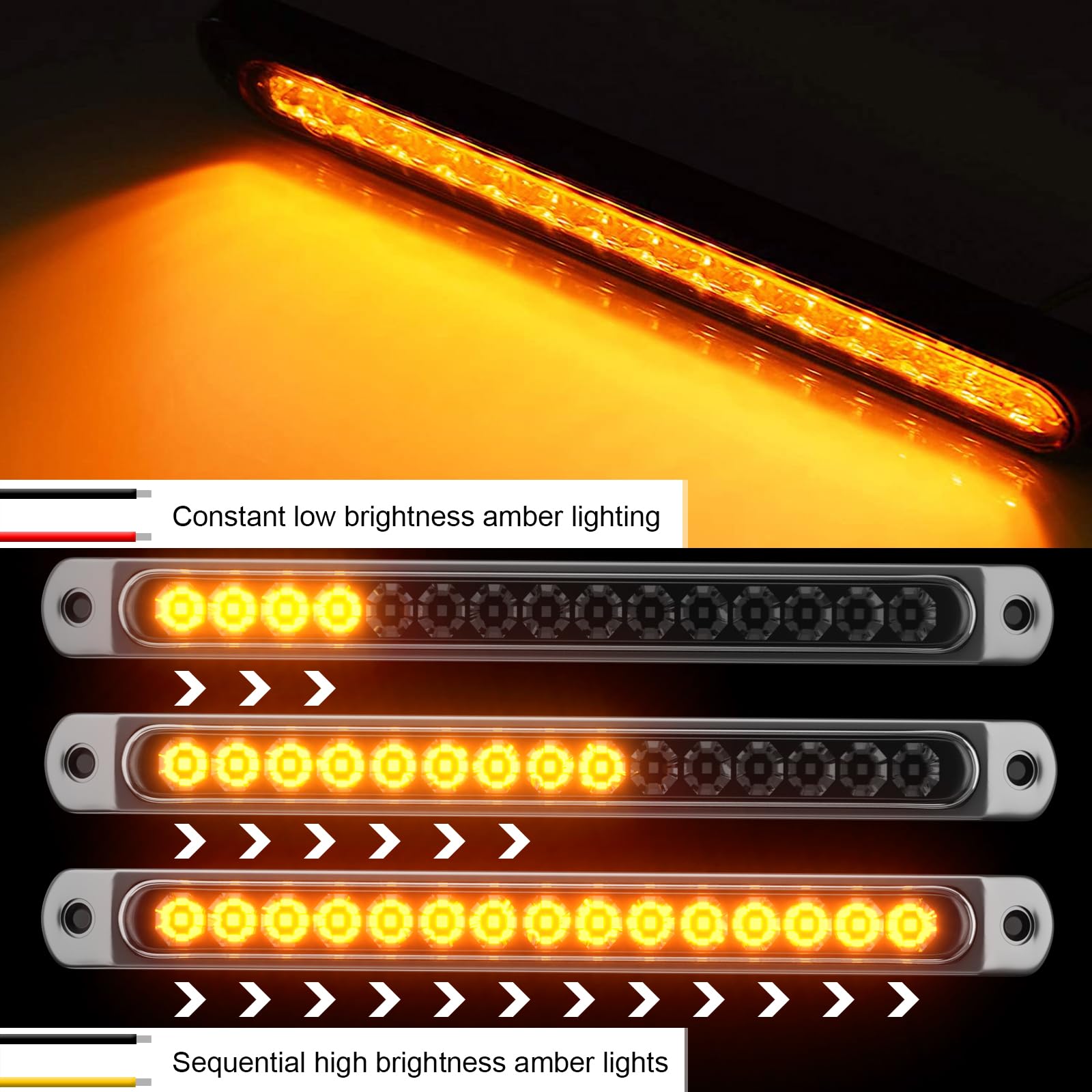 PSEQT 10" LED Trailer Tail Lights Bar - Amber Turn Signal & Marker Lights, Waterproof, Smoked Amber, Model PSEQTWBSY, 2Pcs