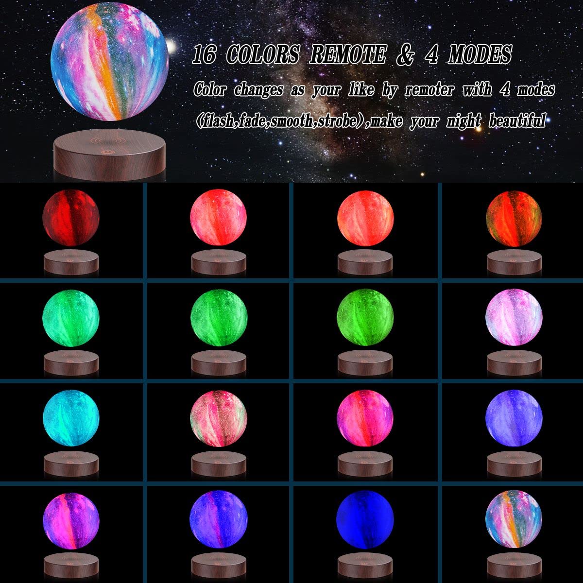 Vgazer Levitating Moon Lamp,16 Colors Galaxy Moon Lamp 5.9 Inch 3D Moon Led Light With Remote Control For Home Office Decor,Uniq
