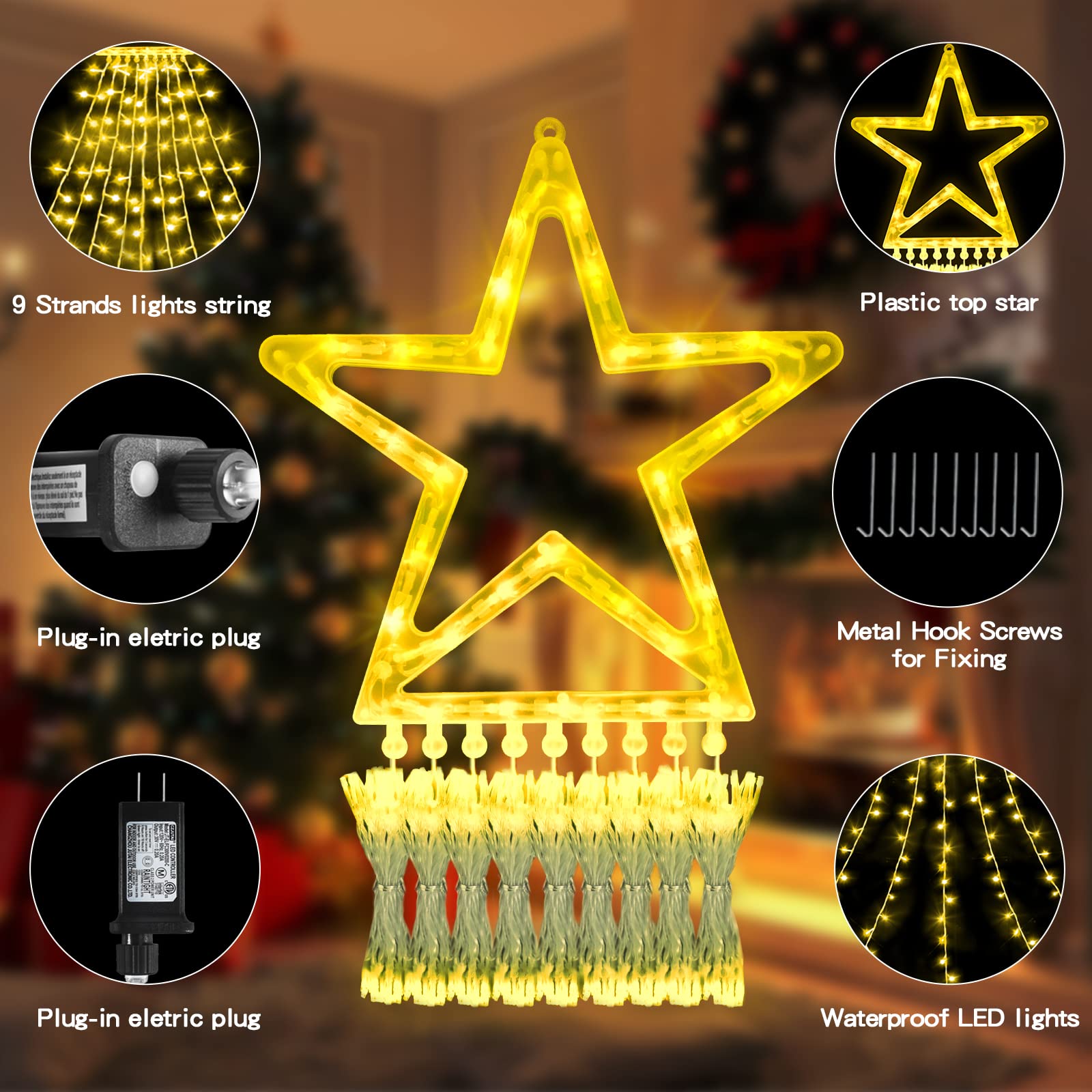 Xunxmas Christmas String Lights Outdoor Decoration 317 Led Star Fairy String Lights 8 Modes & Waterproof For Party Wedding Patio