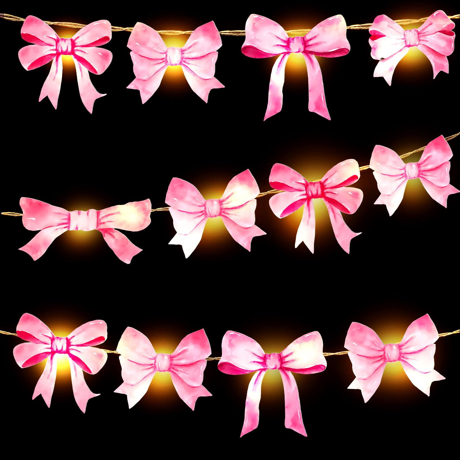 VIHOSE Pink Bow String Lights for Bedroom Coquette Nursery Room Decor Bow Party Decorations 20 LED 10 ft Battery Operate Pink Ha