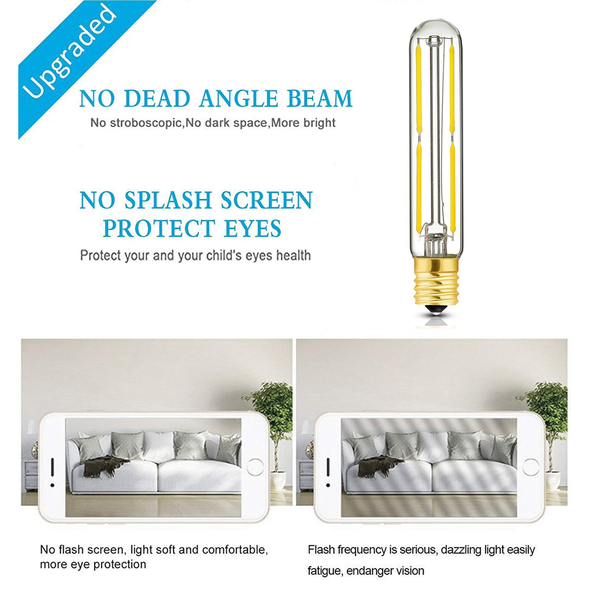 E17 Led T6.5 Tubular Filament Bulb,Dimmable 4W Led Tube Bulbs, 500Lm, 4000K Daylight, 40 Watt Incandescent Bulb Equivalent, For