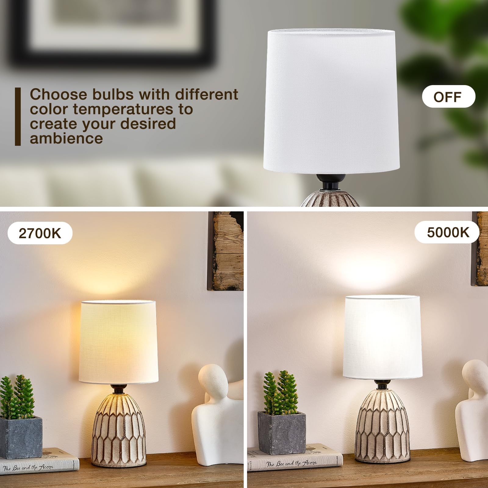 Ejiaxin Table Lamps Set Of 2-13.5'' Small Boho Lamp - Bedside Lamps - Farmhouse Rustic Ceramic Table Lamp For Bedroom, Living Ro