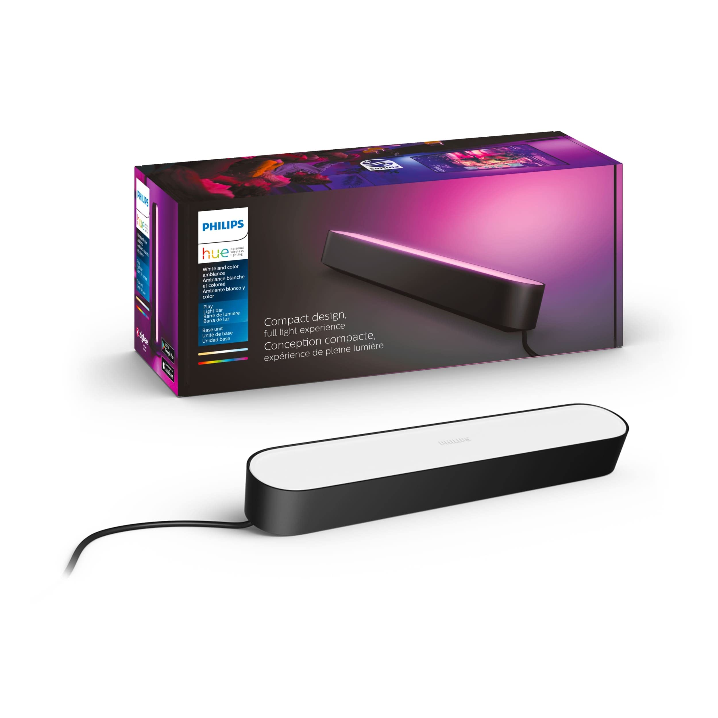 Philips Hue Smart Play Light Bar - Color-Changing LED Light, 1 Count, Black, Model 7820130U7, Requires Bridge, Works with Alexa/Google Assistant