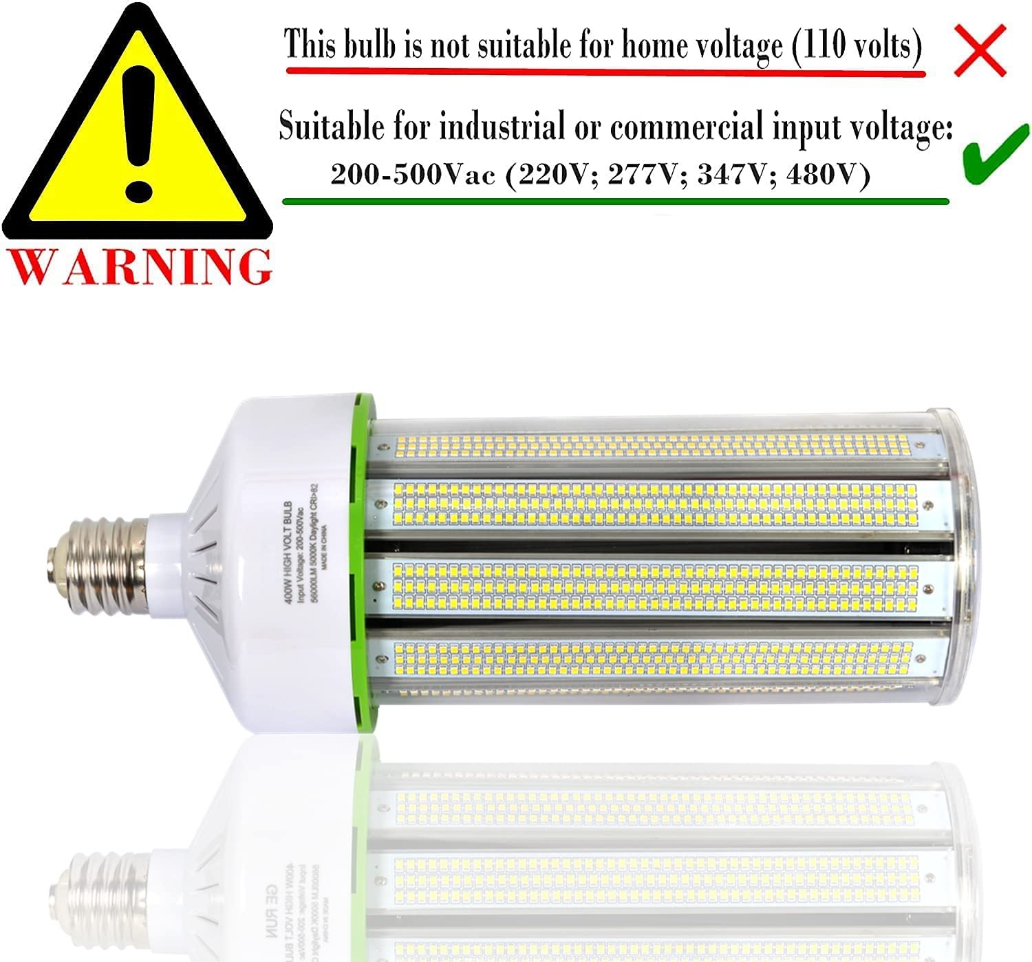 TSEXES 480V LED Corn Light Bulb 400W E39 Base 5000K Daylight Aluminum Model Y400