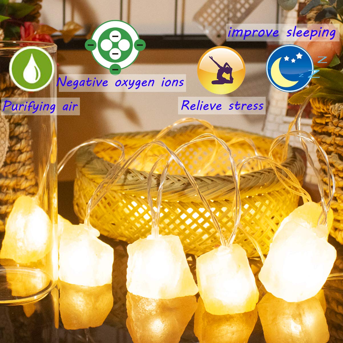 TAOHUA GARDEN Himalayan Salt String Lights with Remote Control, 10 LED, Pink Salt Block, 8 Modes - Perfect for Thanksgiving & Christmas Décor