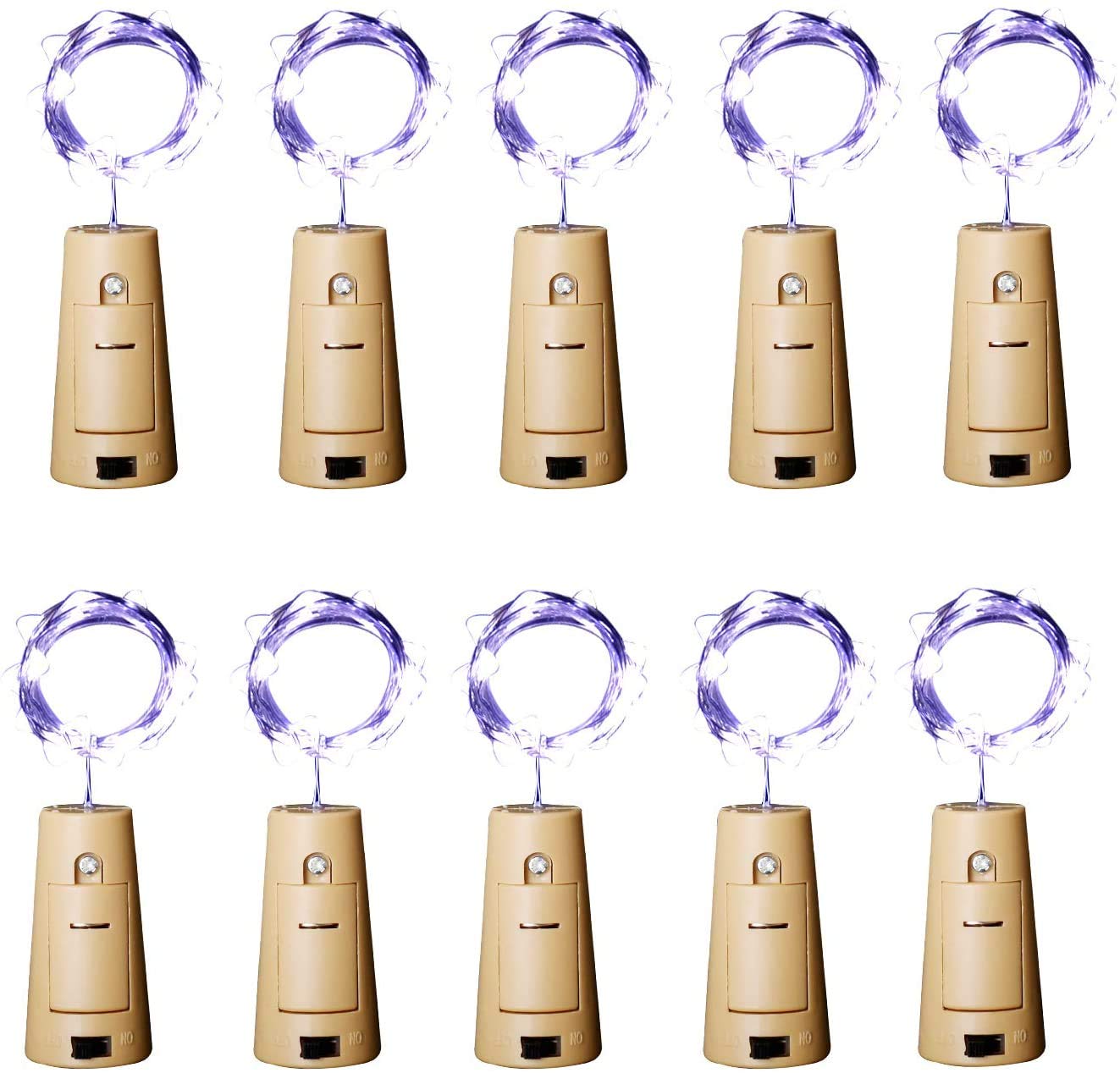 Aluan Wine Bottle Lights 10 Pack 12LED Cork Bottle Lights with Screwdriver Battery Operated Wine Cork Lights String Lights for Party Wedding Christmas Halloween Bar Jar Lamp Decor, Cool White