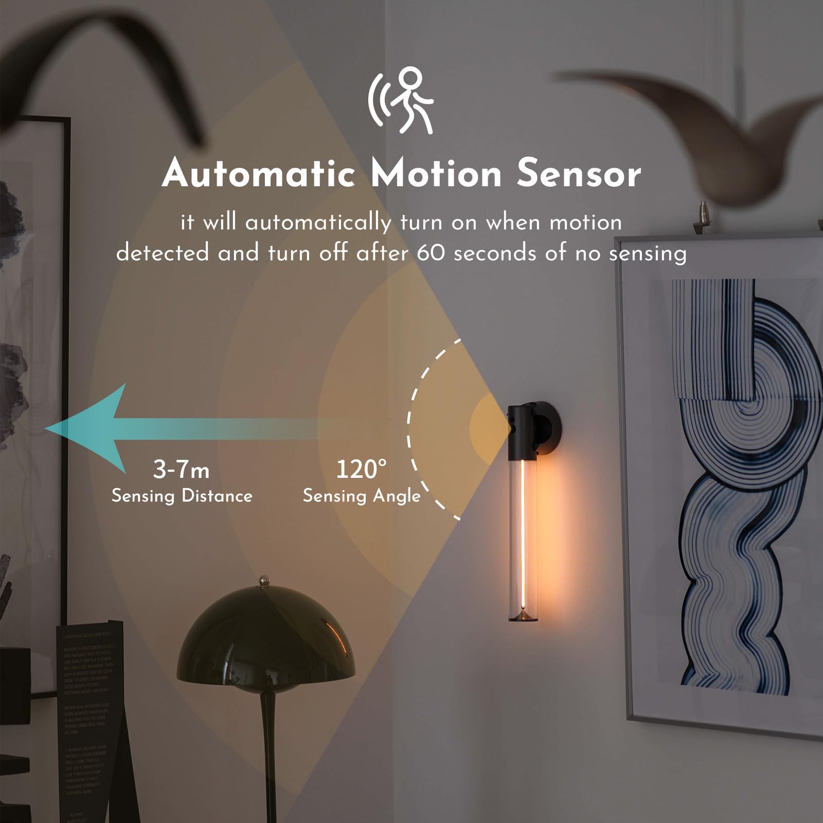 AUGE LIGHT 3-in-1 Motion Sensor Wall Lamp, Magnetic LED Sconce, Cordless, White, Model AGSENWT2201 for Indoor Use