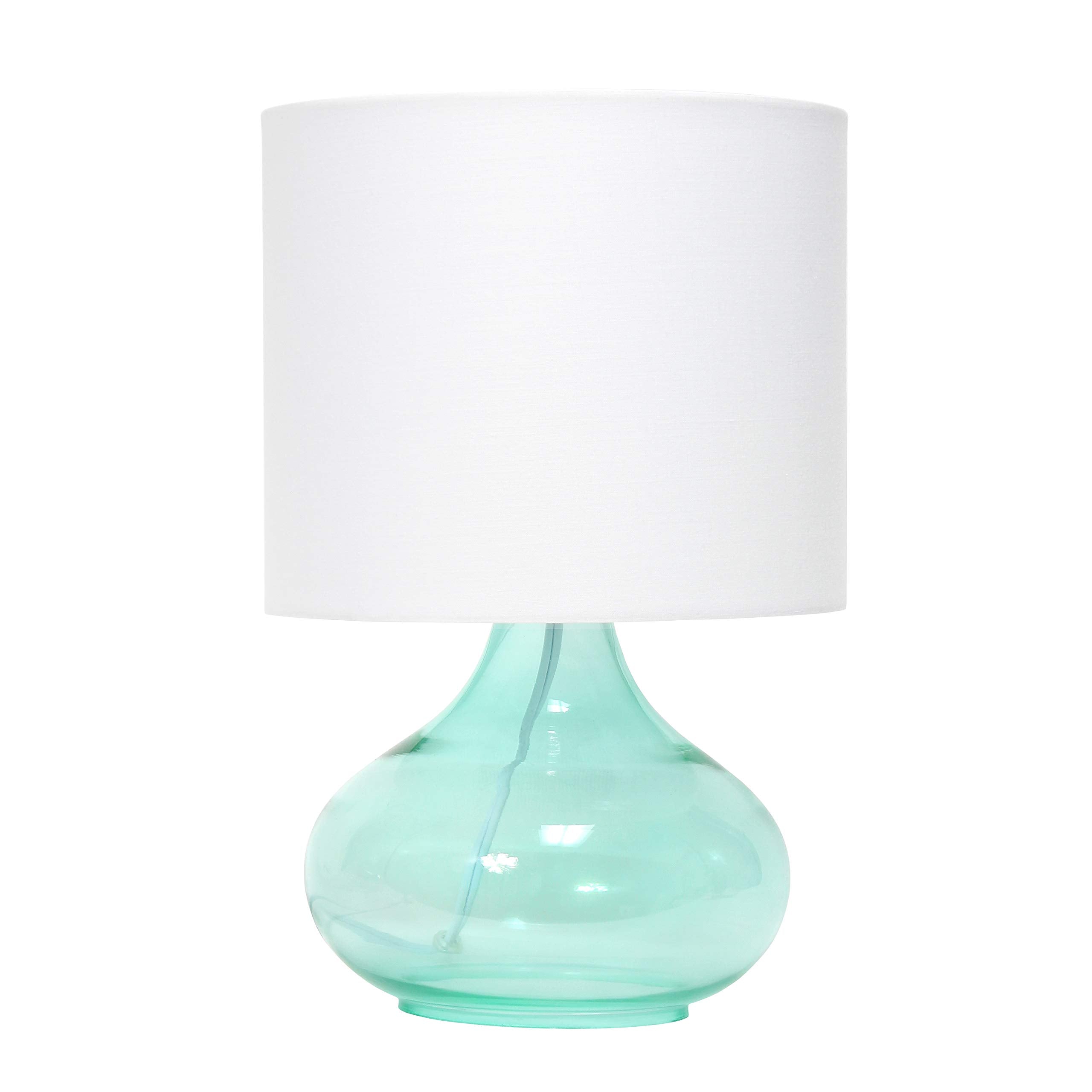 Simple Designs LT2063-AOW Small Glass Raindrop Bedside Table Lamp with White Fabric Shade  Aqua