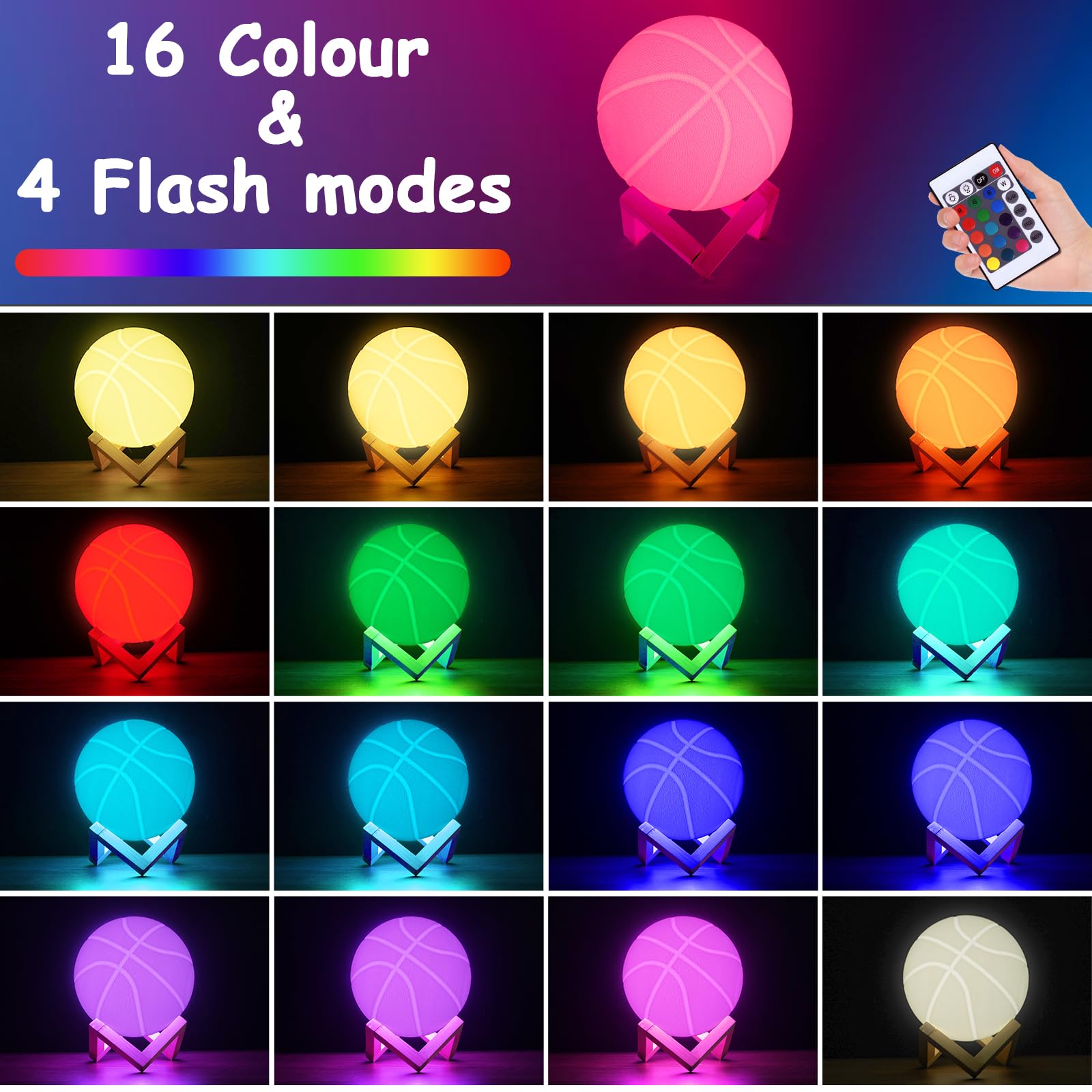 Olee Odee Basketball Night Light, Remote Control, 16 Color Changing, 4.7 inch, Multicolor, Model OODEL-003