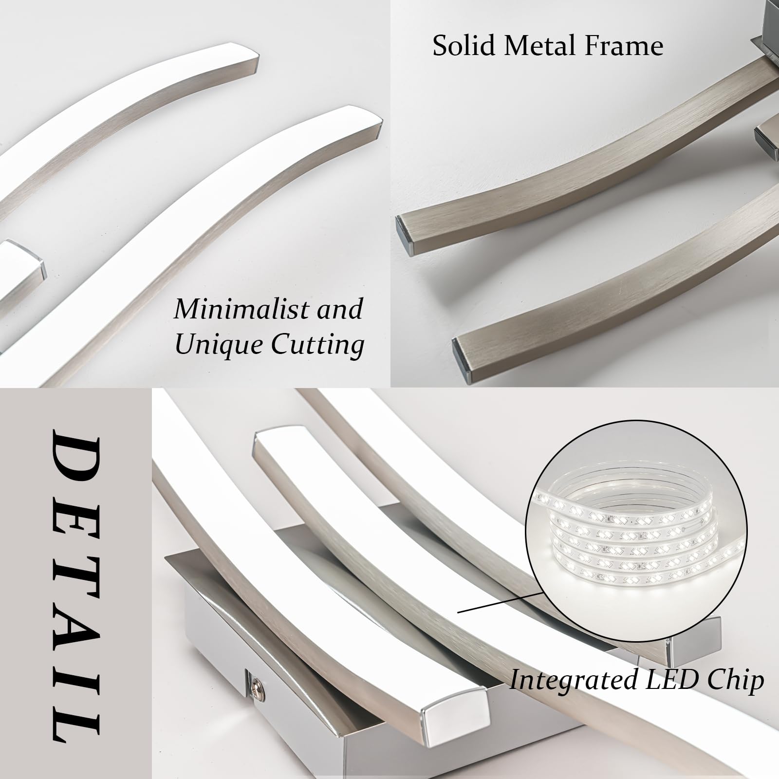 EDISLIVE Modern LED Ceiling Light Fixture 3-Point 22.5in Nickel 6000K Metal Flush Mount Lamp for Bedroom Foyer Kitchen