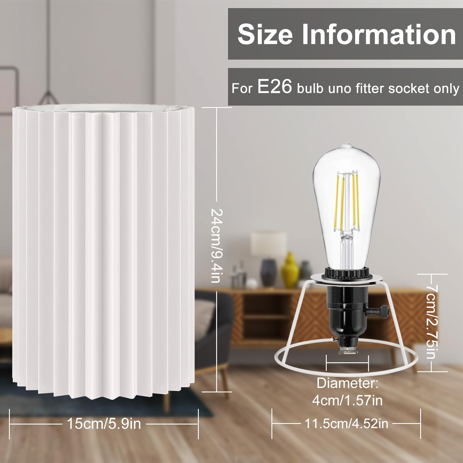 Xcofzob White Drum Lamp Shades Set Of 2, Pleated Linen, 9.4&quot;X5.9&quot;, Modern