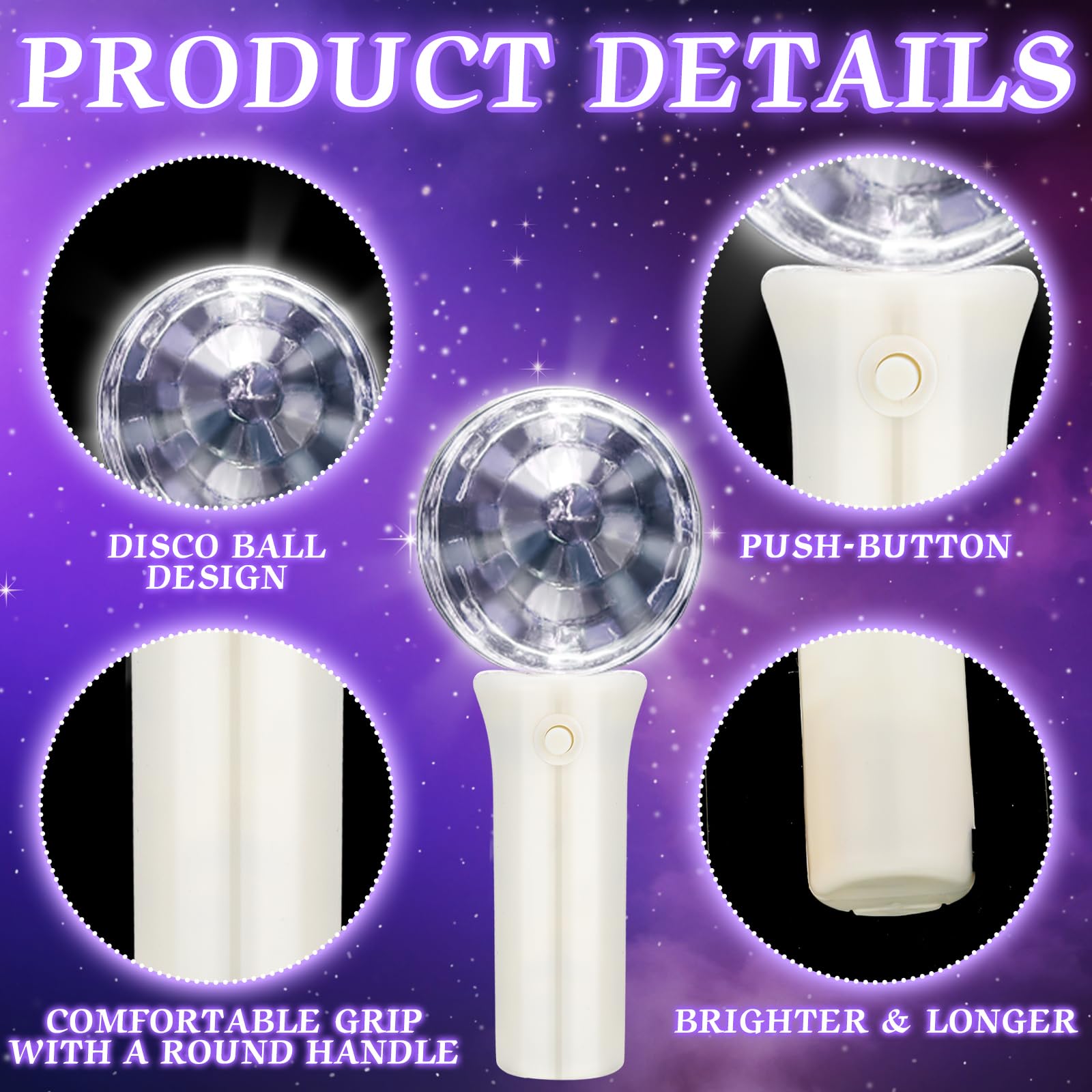 Baquler LED Disco Ball Wand - 12 Pcs Flashing Light Up Accessories, Colorful, Small, Plastic for Parties and Stage Props