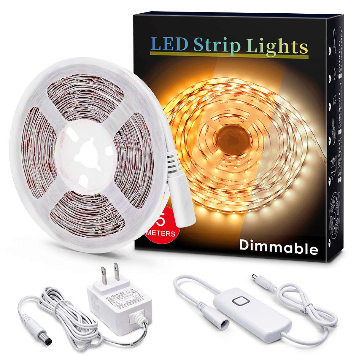 MYPLUS Under Cabinet LED Strip Lights Kit, 16.4FT, Warm White 3000K, with Dimmer Control for Kitchen, Cabinet, and Décor