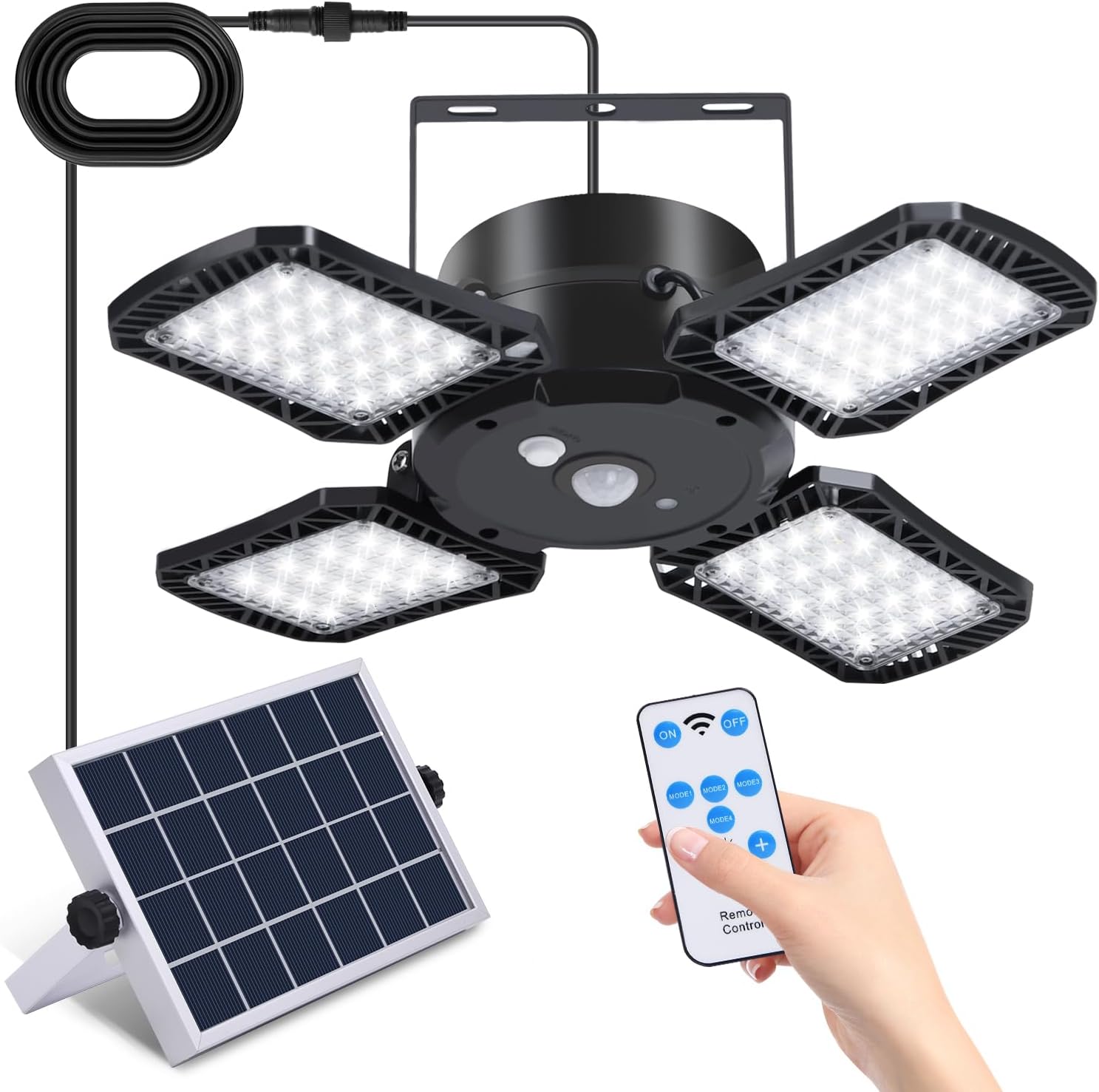 Lampelc Solar Shed Lights - 1000Lm 128Led Motion Sensor Outdoor Barn Light, 2 Pack