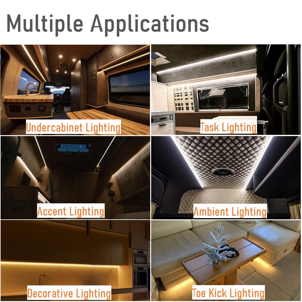 Obeaming RV Flexible LED Strip Light 16.4 ft 600 LEDs 12V Dimmable 4000K Indoor Lighting Model LS8-120-S