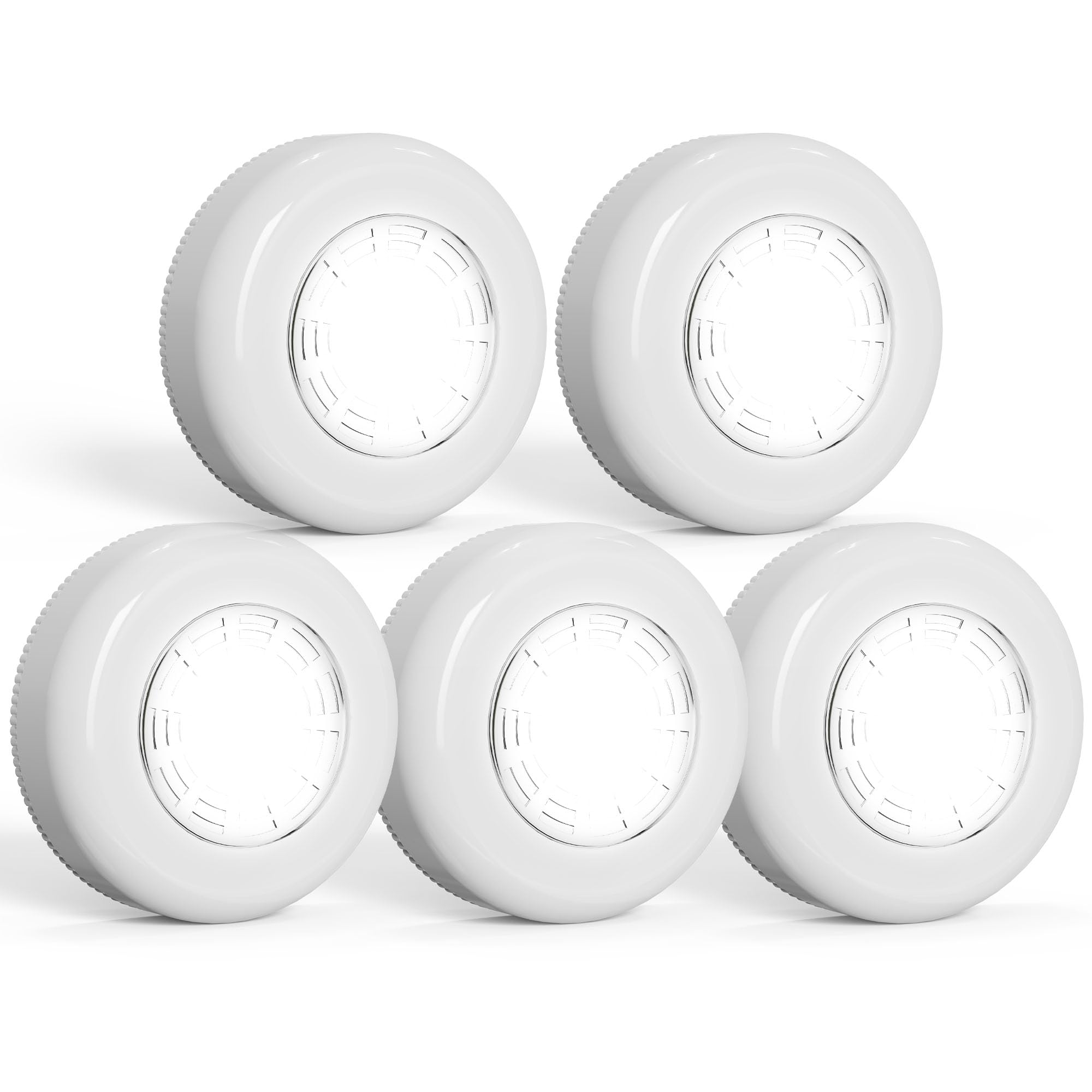 UMECORE Tap Light Push Button Battery Operated Puck Lights, 5 Pack, Acrylonitrile Butadiene Styrene, Under Cabinet Stick-On Lighting