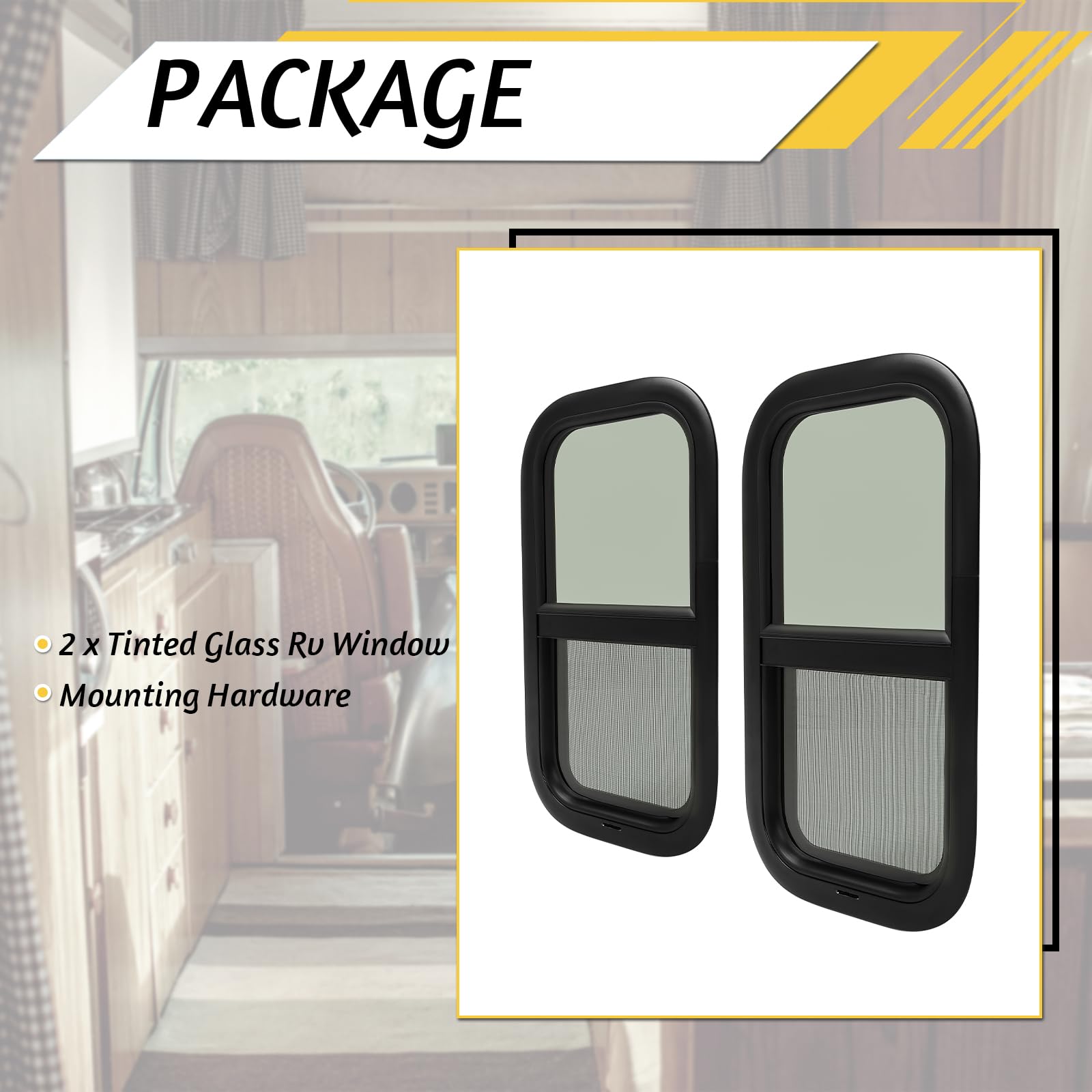 Kuafu Rv Side Window 12'' X 22'' Replacement Trailer Camper Cargo Vertical Slider Tinted Window With Mounting Ring Pair