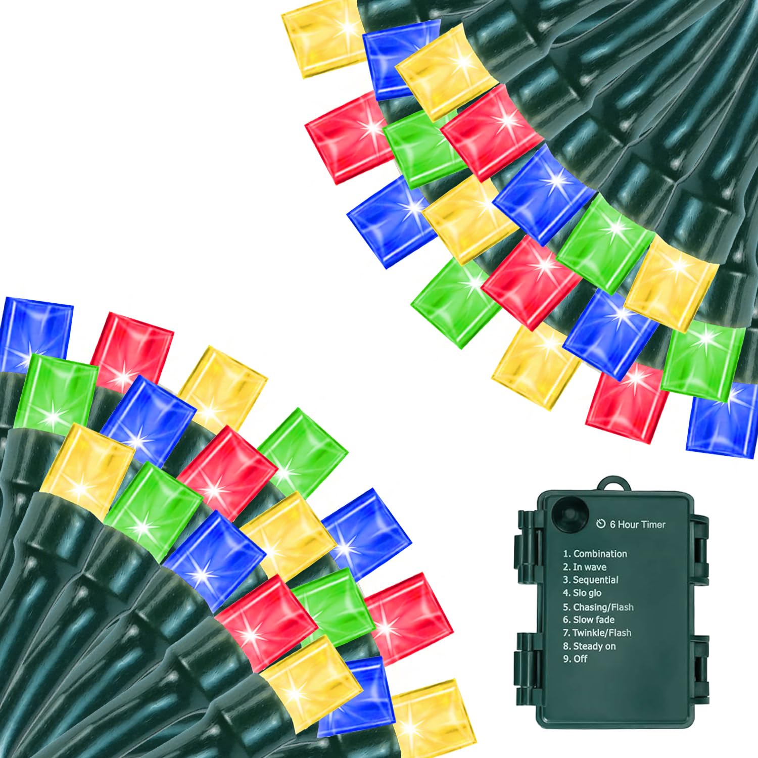 Battery Operated Christmas Lights, 33 FT 100 LED Mini String Lights with Timer and 8 Modes, Green Wire Outdoor Waterproof String