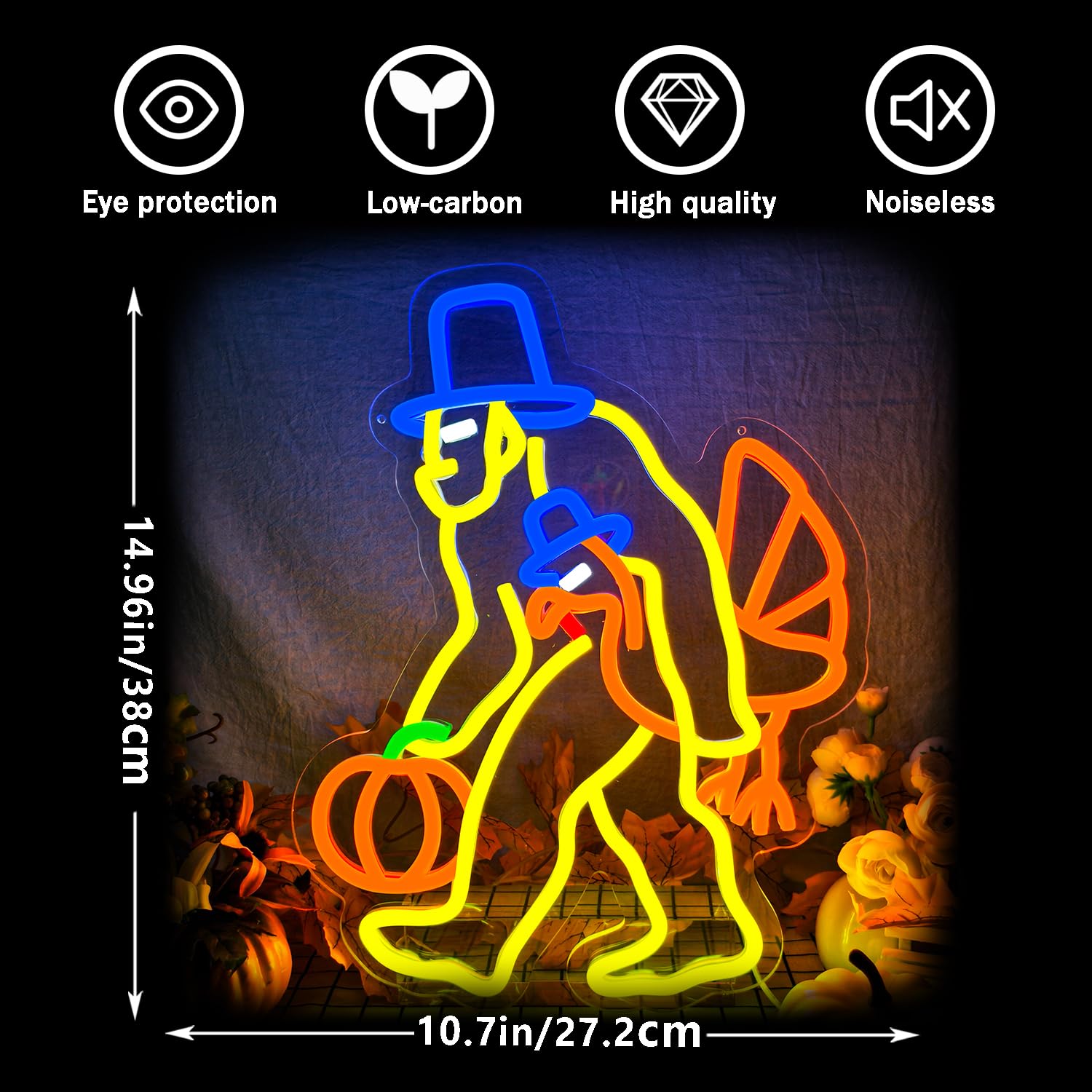 Thanksgiving Neon Sign Turkey Neon Sign With Usb Powered Dimmable Led Pumpkin Lights For Home Bedroom Living Room Holiday Gift