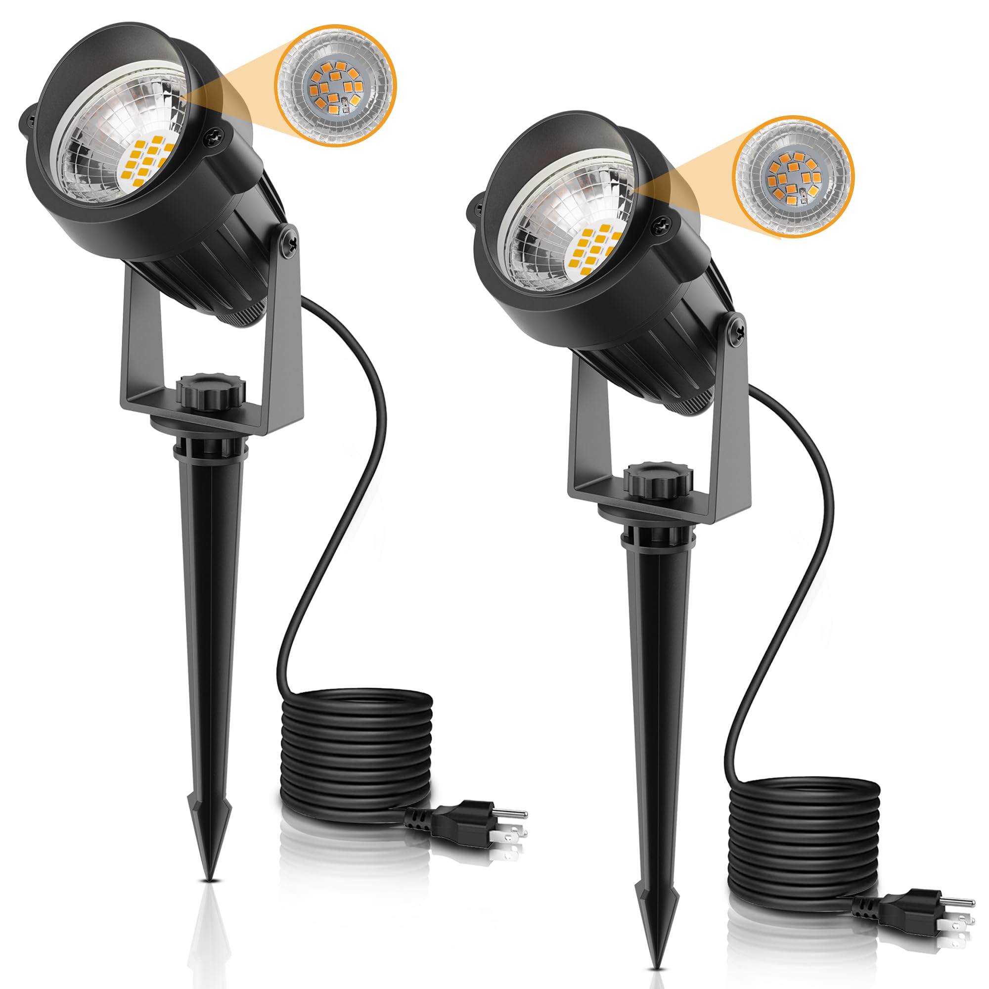 L LOHAS LED Landscape Spot Lights, 5W Dusk to Dawn, 450LM, 2 Pack, Graphene, Soft White, 9.84-ft Cord, IP66 Waterproof,