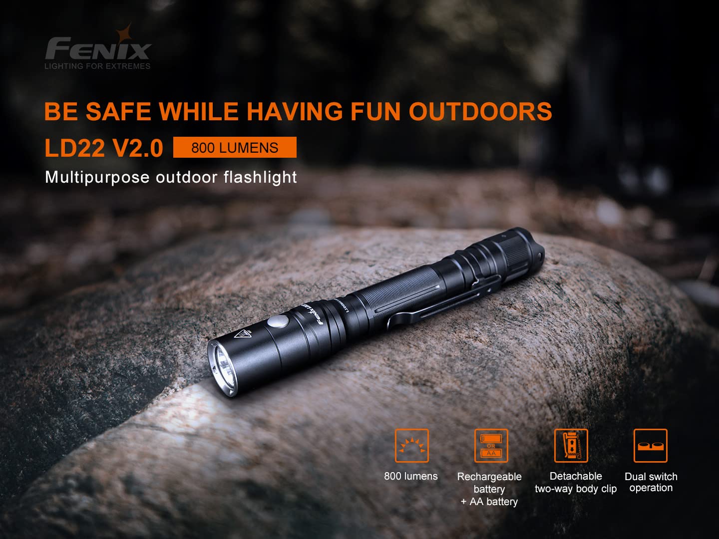 Fenix Ld22 V2 800 Lumen Slim Led Tactical Flashlight, Rechargeable Battery, 2 X Aa Batteries With Edisonbright Charging Adapter