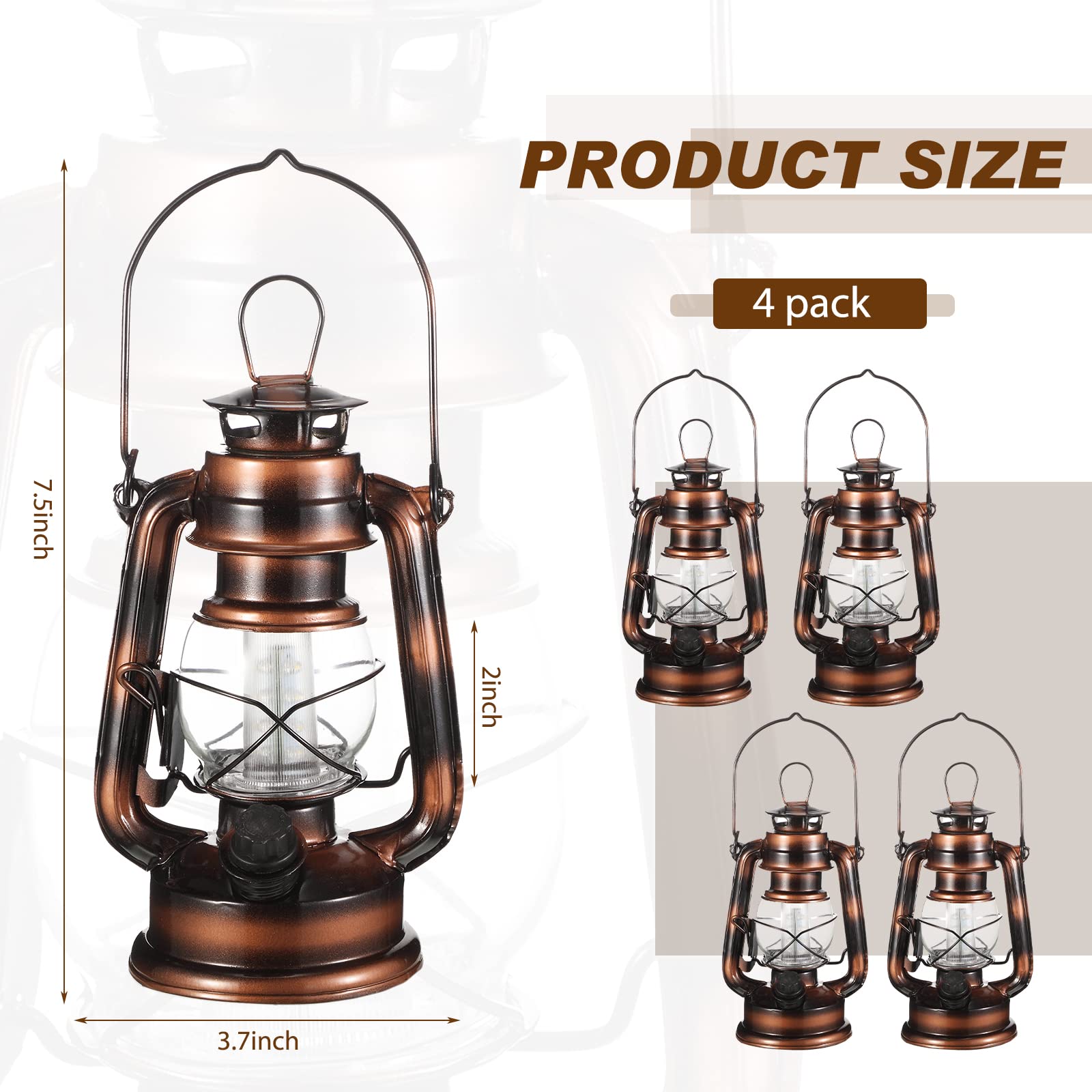 Hortsun Vintage Led Hurricane Lanterns - 4 Pack, 8 Inch, Dimmer, Battery Operated For Indoor/Outdoor Decor
