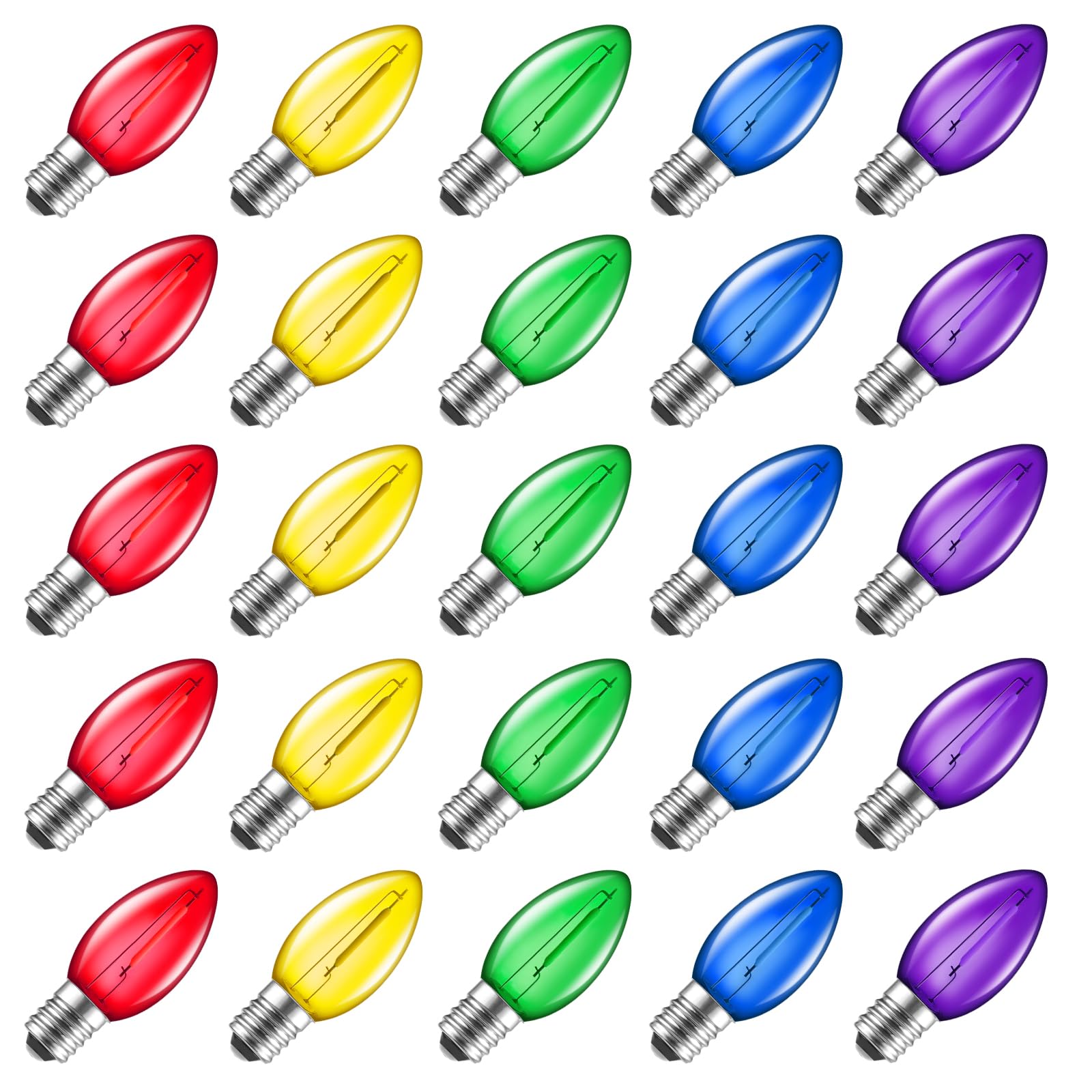 50 Pack C7 Multicolor Led Christmas Light Bulb  Waterproof C7 Replacement Bulbs For Outdoor Indoor Christmas String Lights  E12 Candelabra Base  Commercial Grade Holiday Bulbs For Decor Lighting